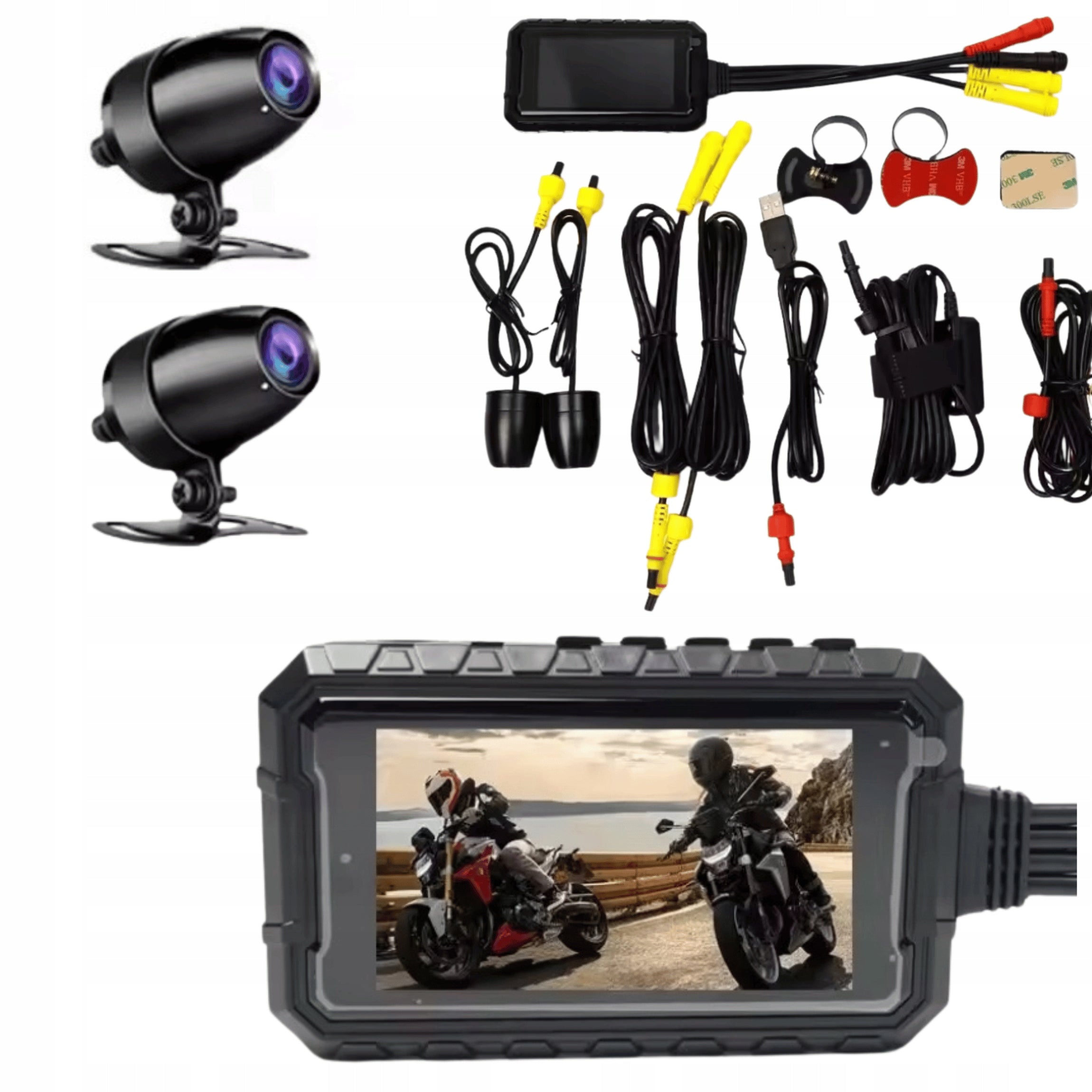 Motorcycle Camera Driving Recorder FHD FRONT + REAR Wi-Fi Screen