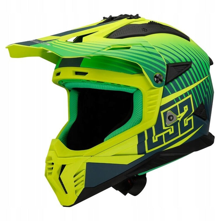 Motorcycle Enduro Helmet LS2 MX708 Fast II Duck Matt H-V Green Yellow XS