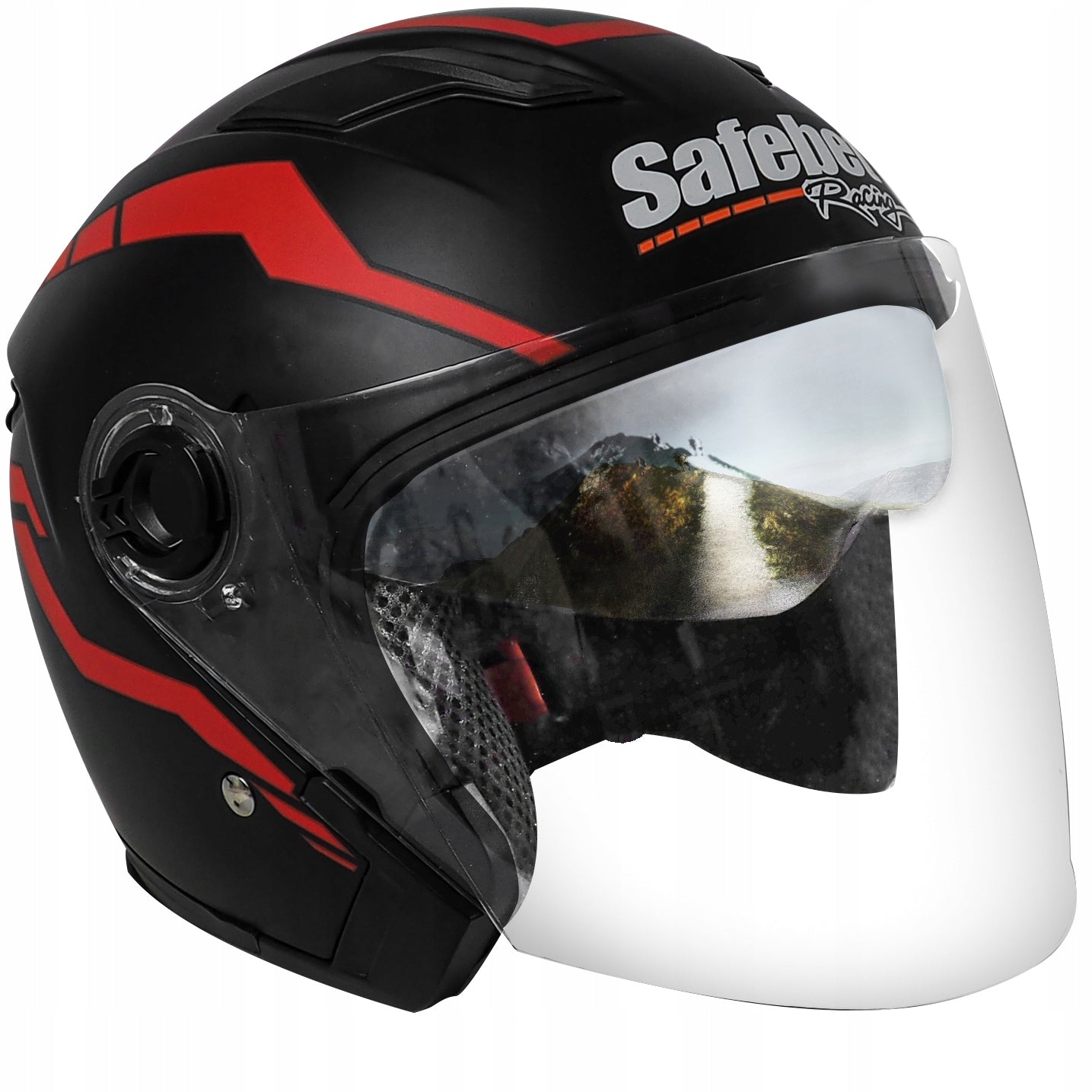 Motorcycle HELMET OPEN JET MAT Black Red BLENDA SCOOTER CHOPPER L 59-60cm