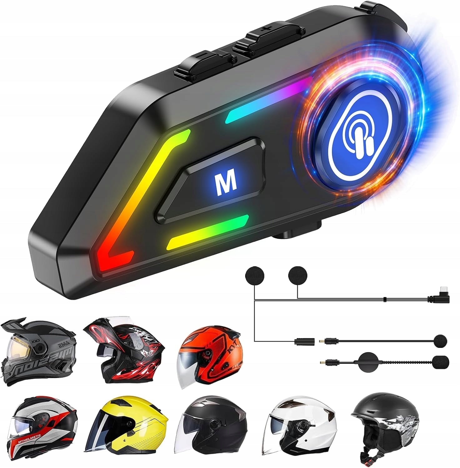 Motorcycle Headphones 5.3 Bluetooth 1000mAh, RGB,Fast Connection, ANC