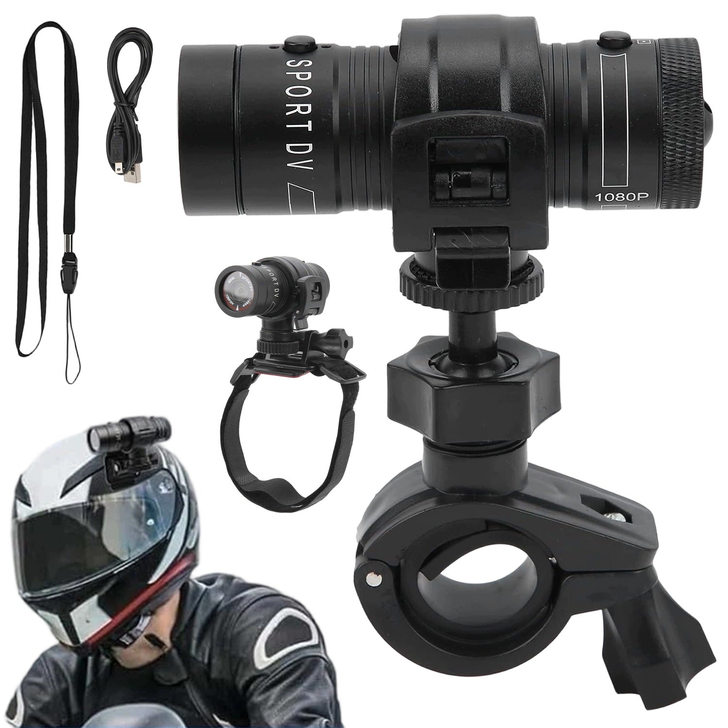 Motorcycle Helmet Camera - Waterproof, HD ,1080P For Sports With Mount