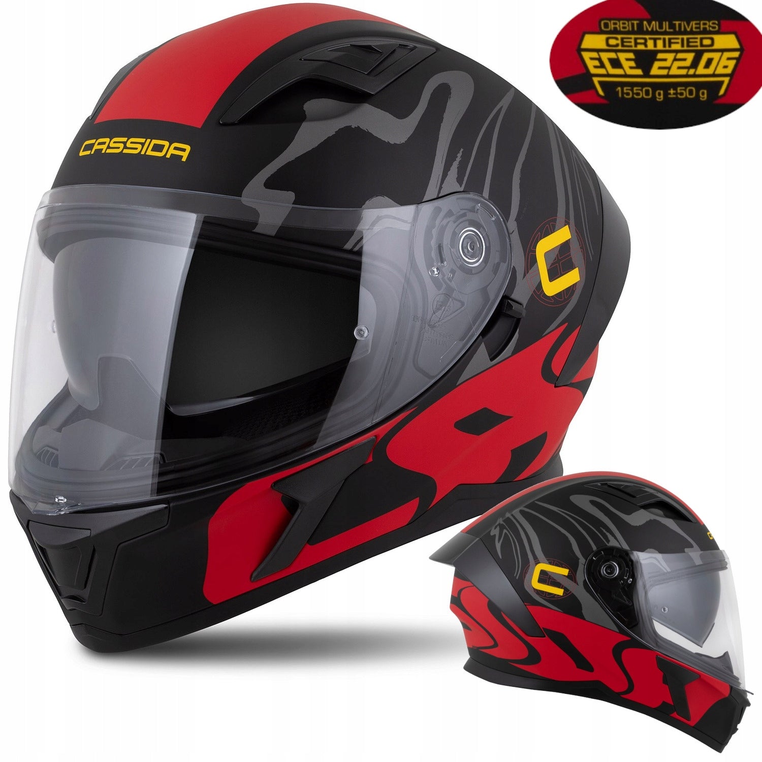 Motorcycle Helmet Cassida Orbit XS Mat Red Under Glasses Intercom and Pinlock 70