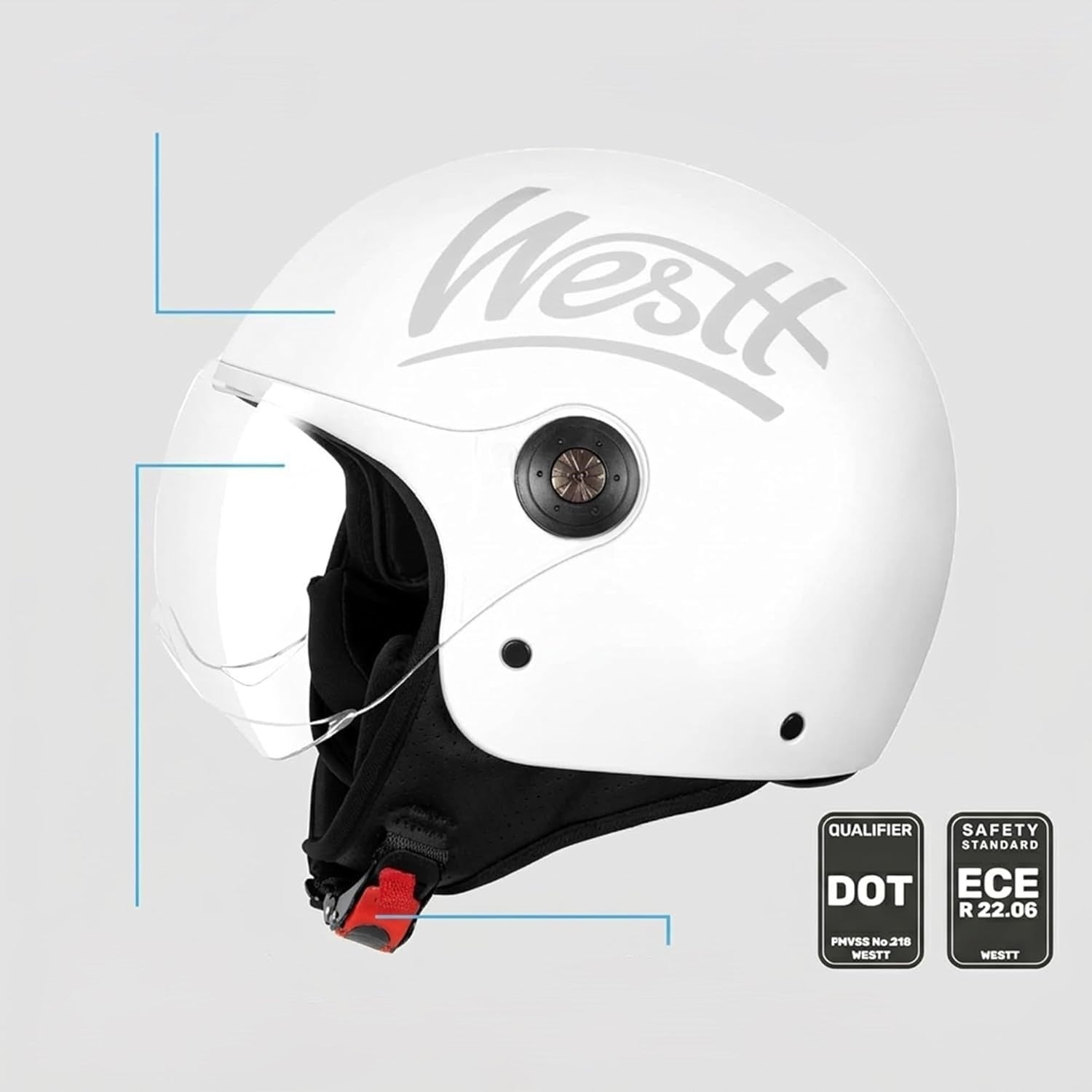 Motorcycle Helmet Classic Retro White Gloss Open Viewfinder r.S WESTT Jet Packaging status original
