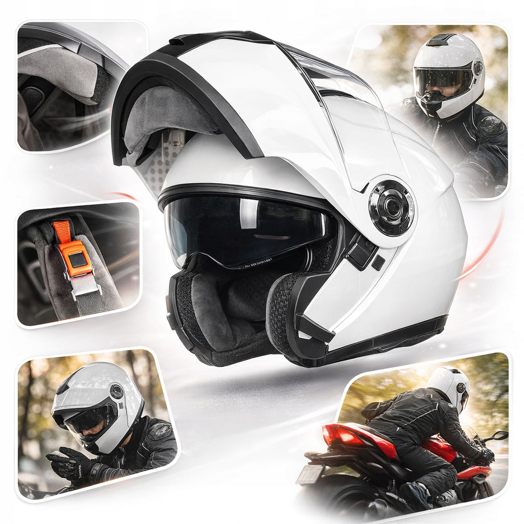 Motorcycle Helmet Folding Full Face Helmet Size L Double Viewfinder White
