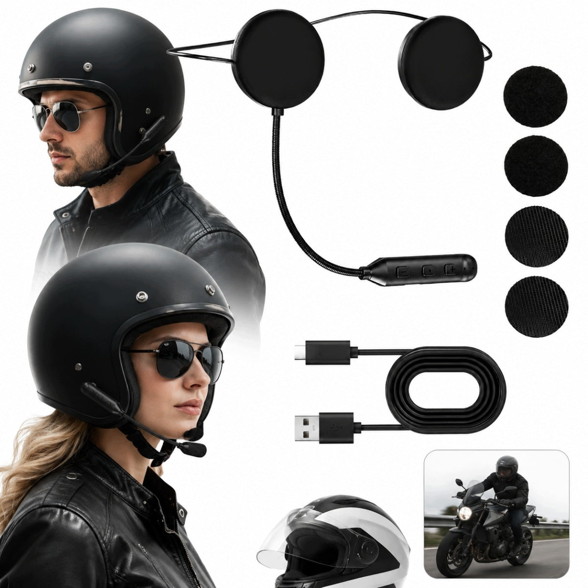 Motorcycle Helmet Headphones BT5.3 Noise Cancelling Hands-Free Kit