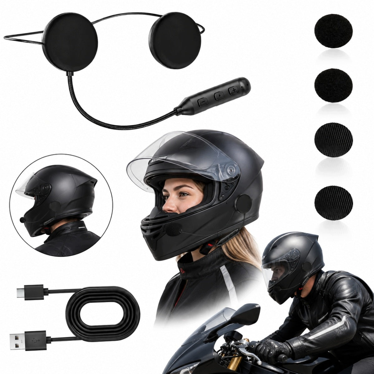 Motorcycle Helmet Headphones Noise Cancelling BT5.3 Hands-Free Kit