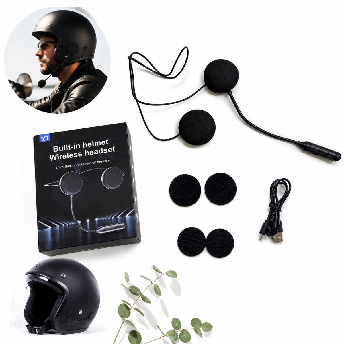Motorcycle Helmet Headphones Noise Cancelling Hands-Free BT5.3 Kit