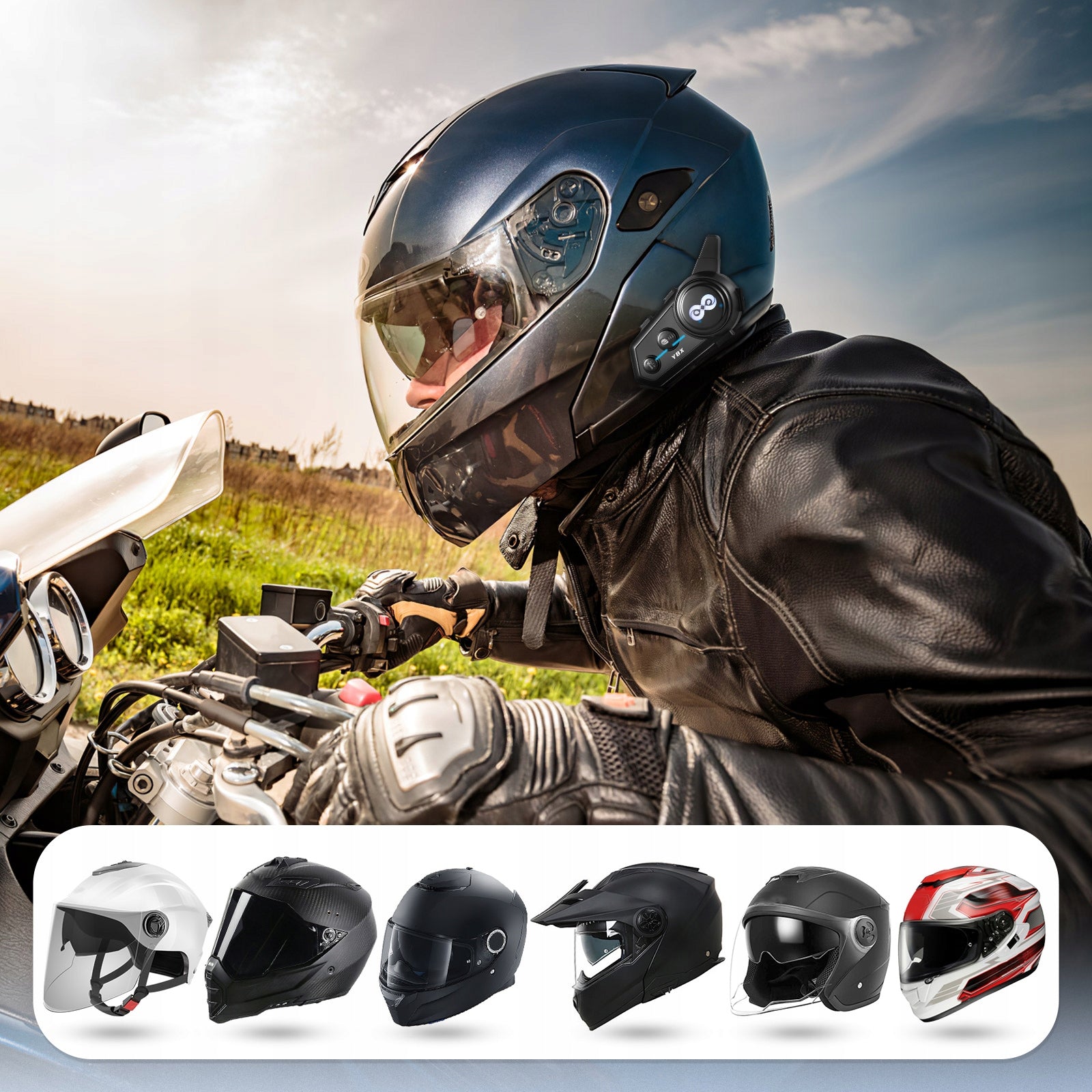 Motorcycle Helmet Headset: 2 Way Intercom Y8X MESH-Voices Assistant,BT5.4 Packaging status original