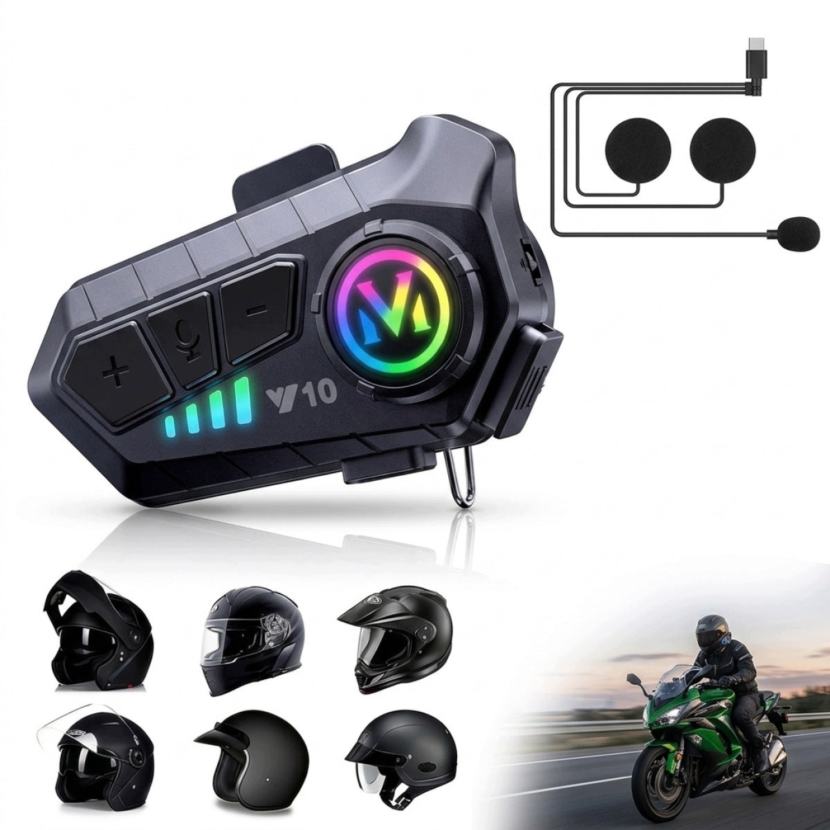Motorcycle Helmet Headset, Bluetooth Communication, Intercom Helmet