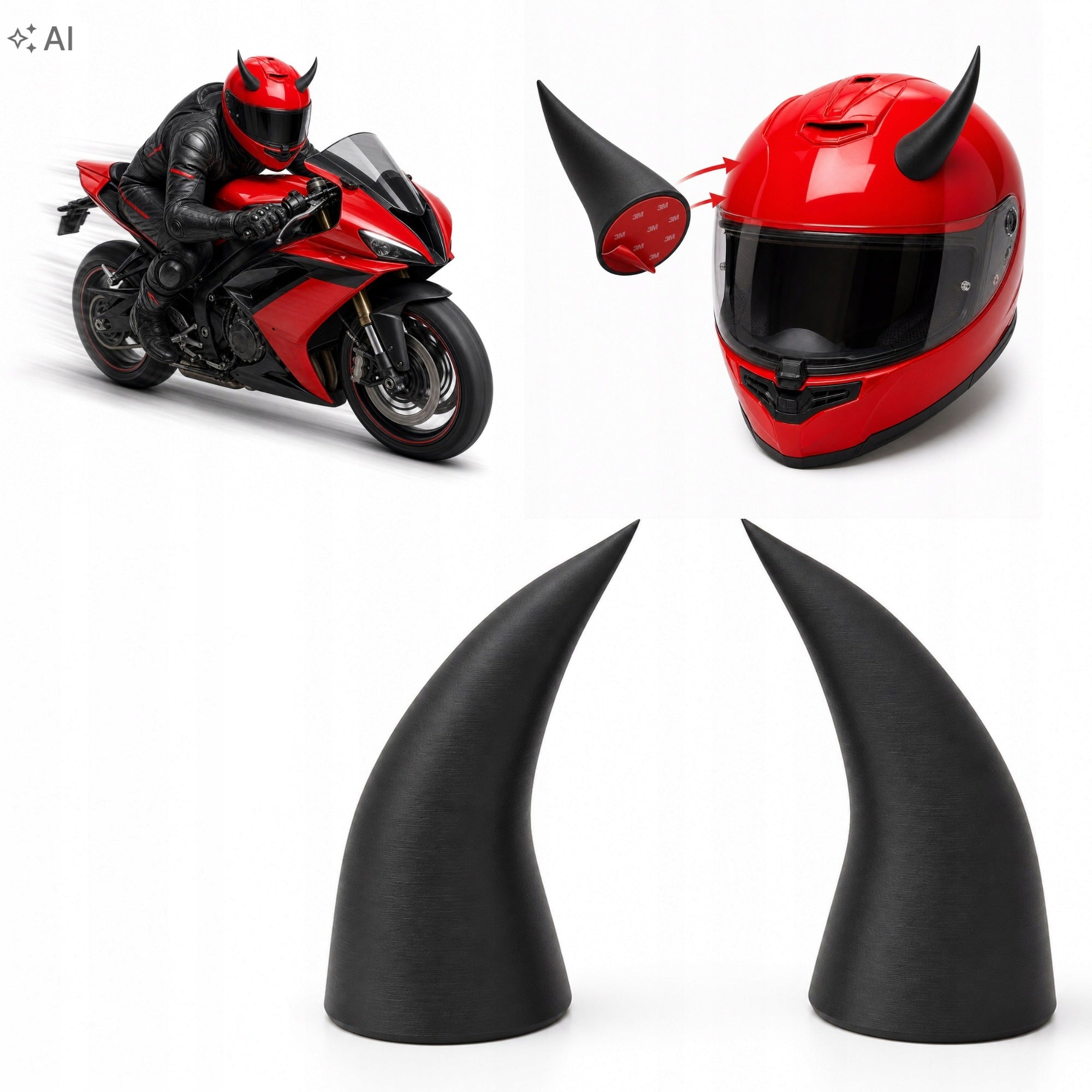 Motorcycle Helmet Horns Devil Sticky 3M Black 2 Pieces