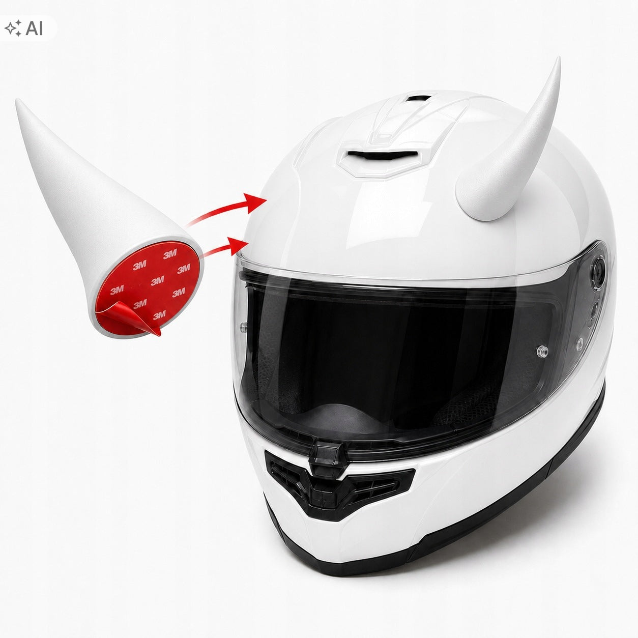 Motorcycle Helmet Horns Devil's Sticky 3M White 2 Pieces Packaging status original