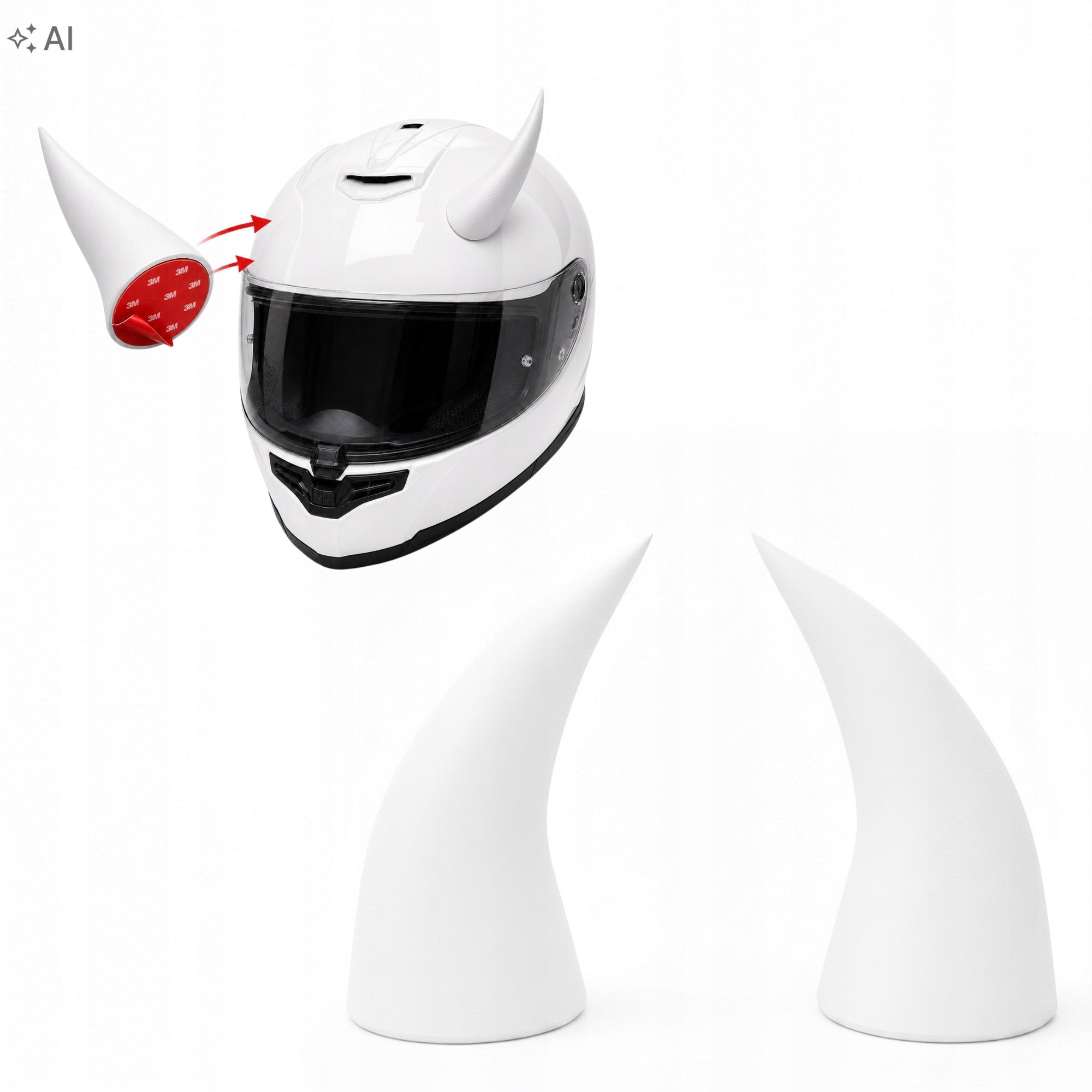 Motorcycle Helmet Horns Devil's Sticky 3M White 2 Pieces