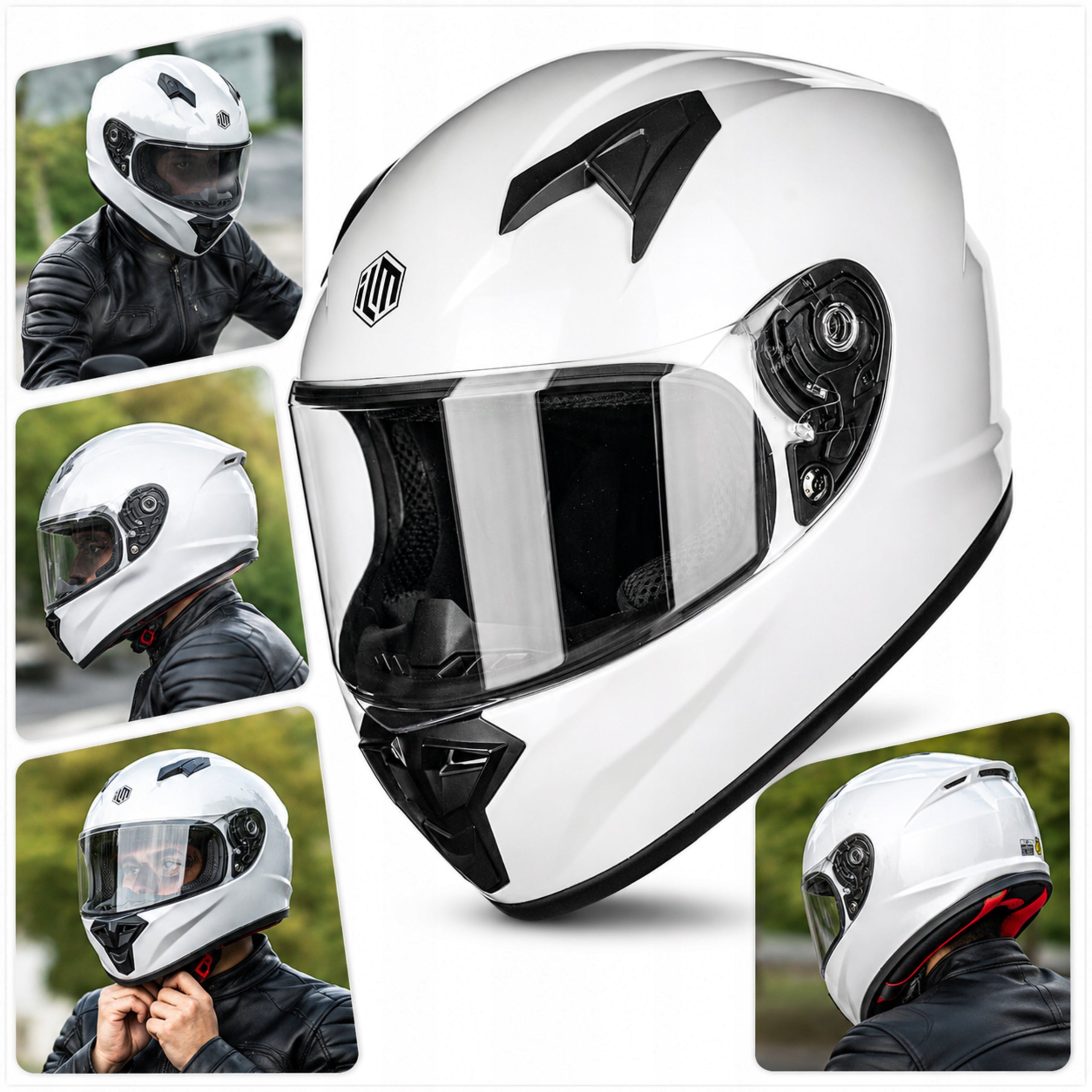 Motorcycle Helmet ILM ECE MF521 Full Face Ventilation Roz L 53-54 White
