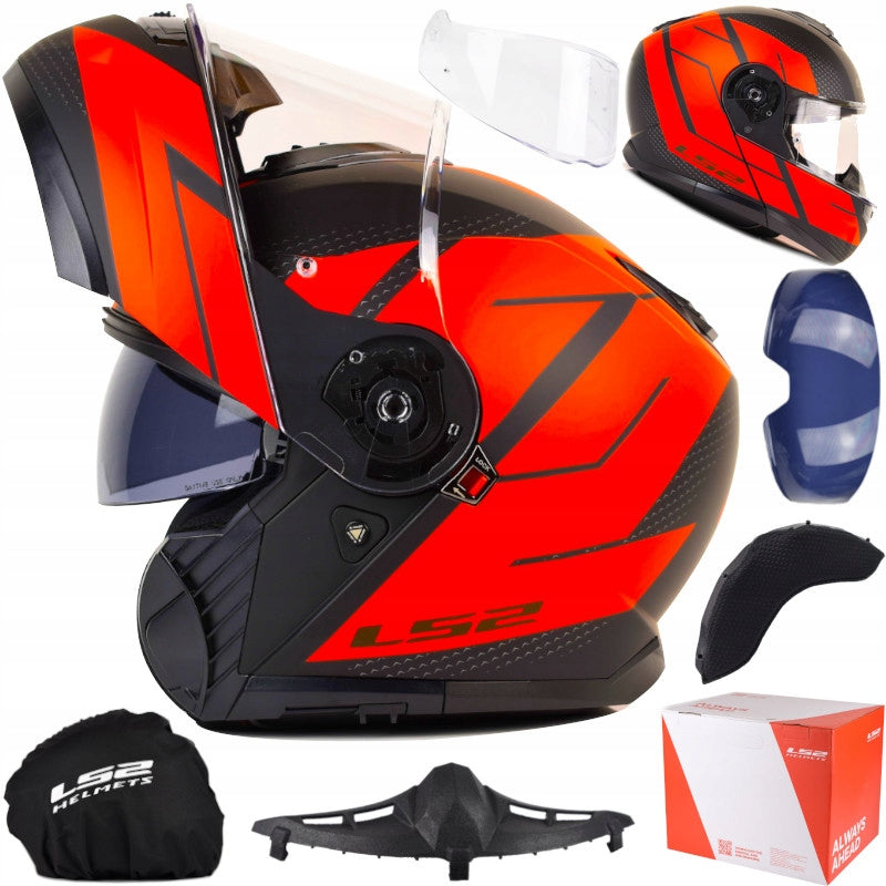 Motorcycle Helmet LS2 | STROBE II Code M. Black Red | Jaw Helmet | FF908