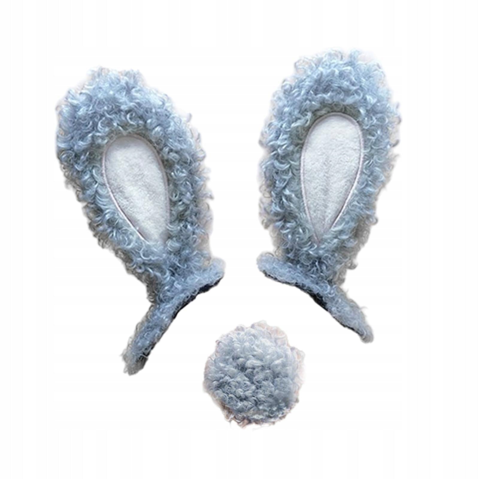 Motorcycle Helmet Rabbit Ears with Tail Helmet Decoration for Cycling Gray