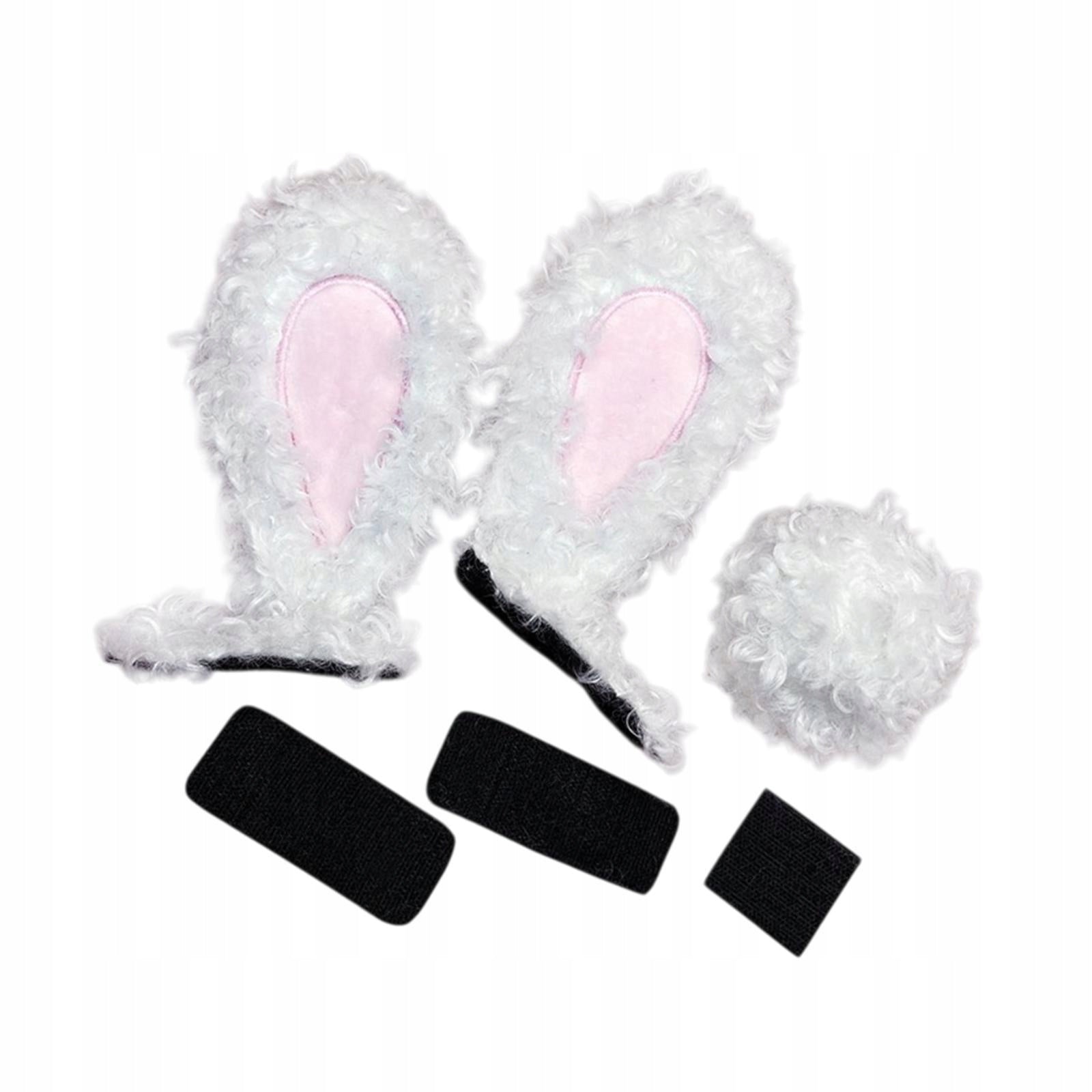 Motorcycle Helmet Rabbit Ears with Tail Helmet Decoration for Cycling White