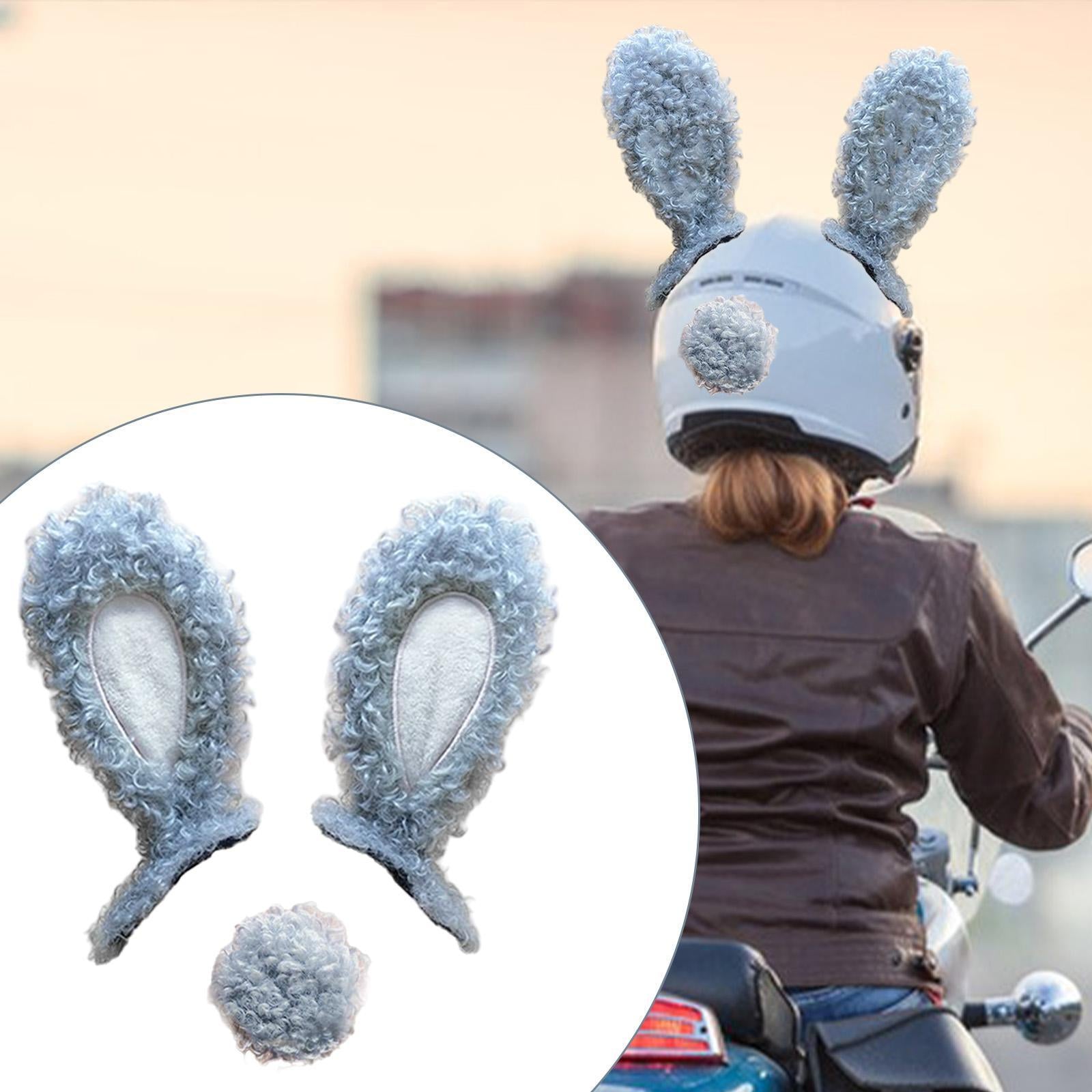 Motorcycle Helmet Rabbit Ears with Tail Party Helmet Accessories for Gray