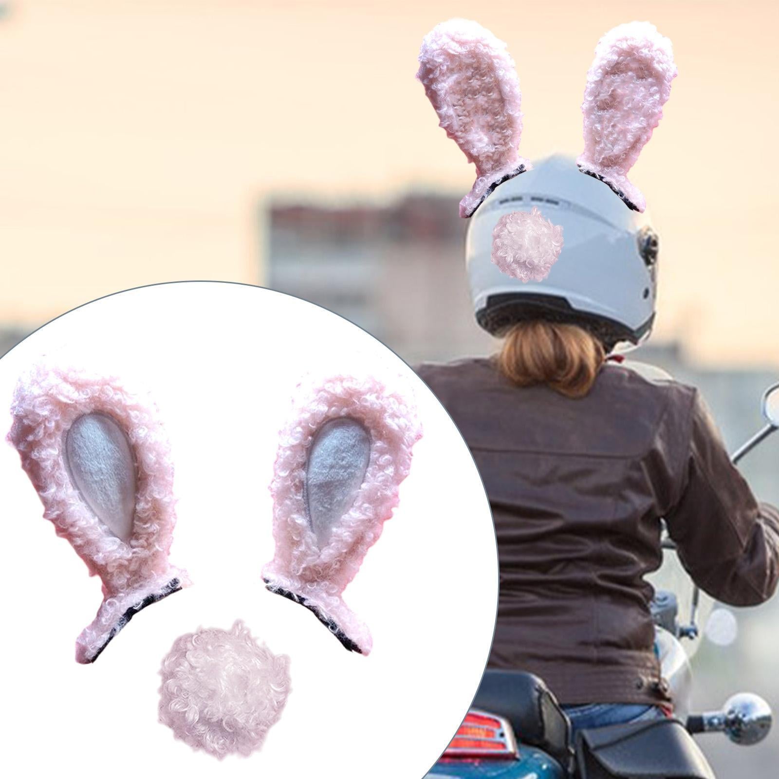 Motorcycle Helmet Rabbit Ears with Tail Party Helmet Accessories for Pink