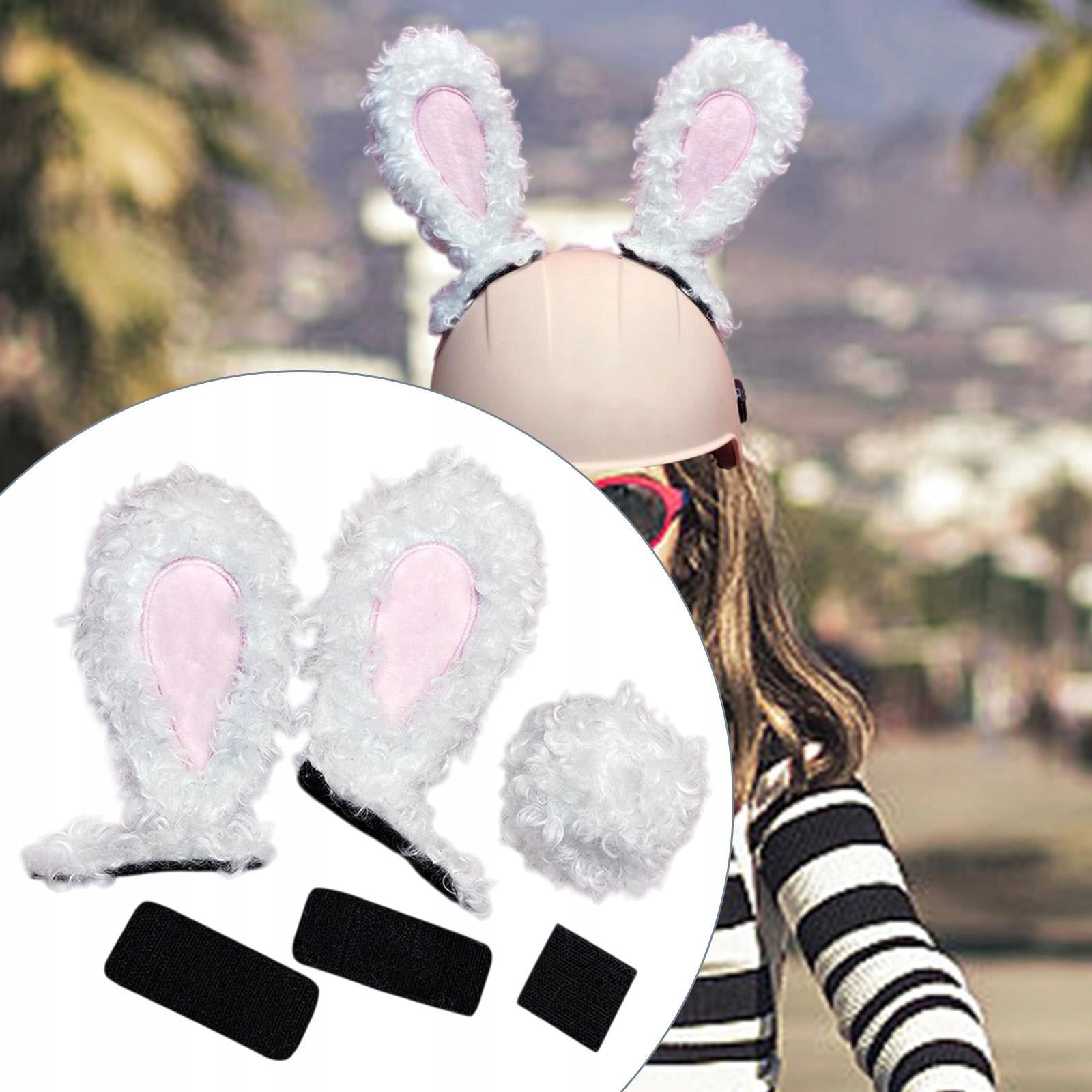 Motorcycle Helmet Rabbit Ears with Tail Party Helmet Accessories for White