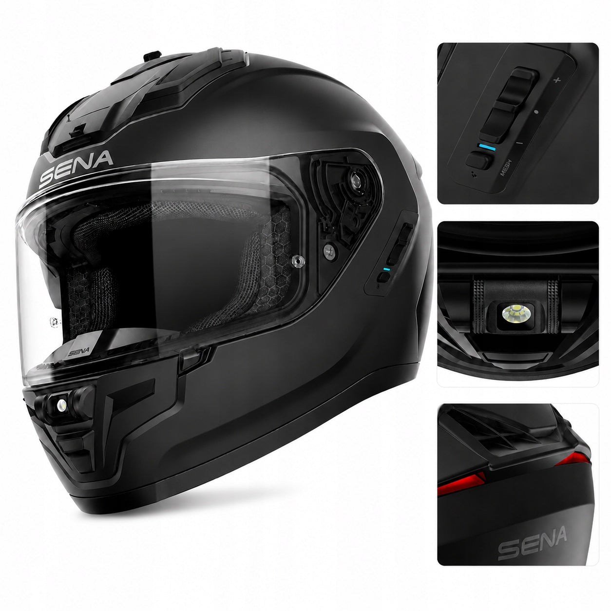 Motorcycle Helmet Sena Phantom ANC Mesh Intercom Noise Cancelling Pinlock S