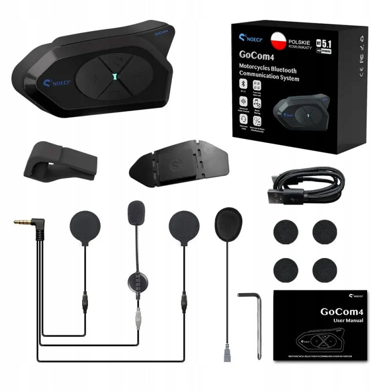 Motorcycle Intercom Noeci GoCom4 - 1200m, FM Radio, Bluetooth, HD Speakers Packaging status original