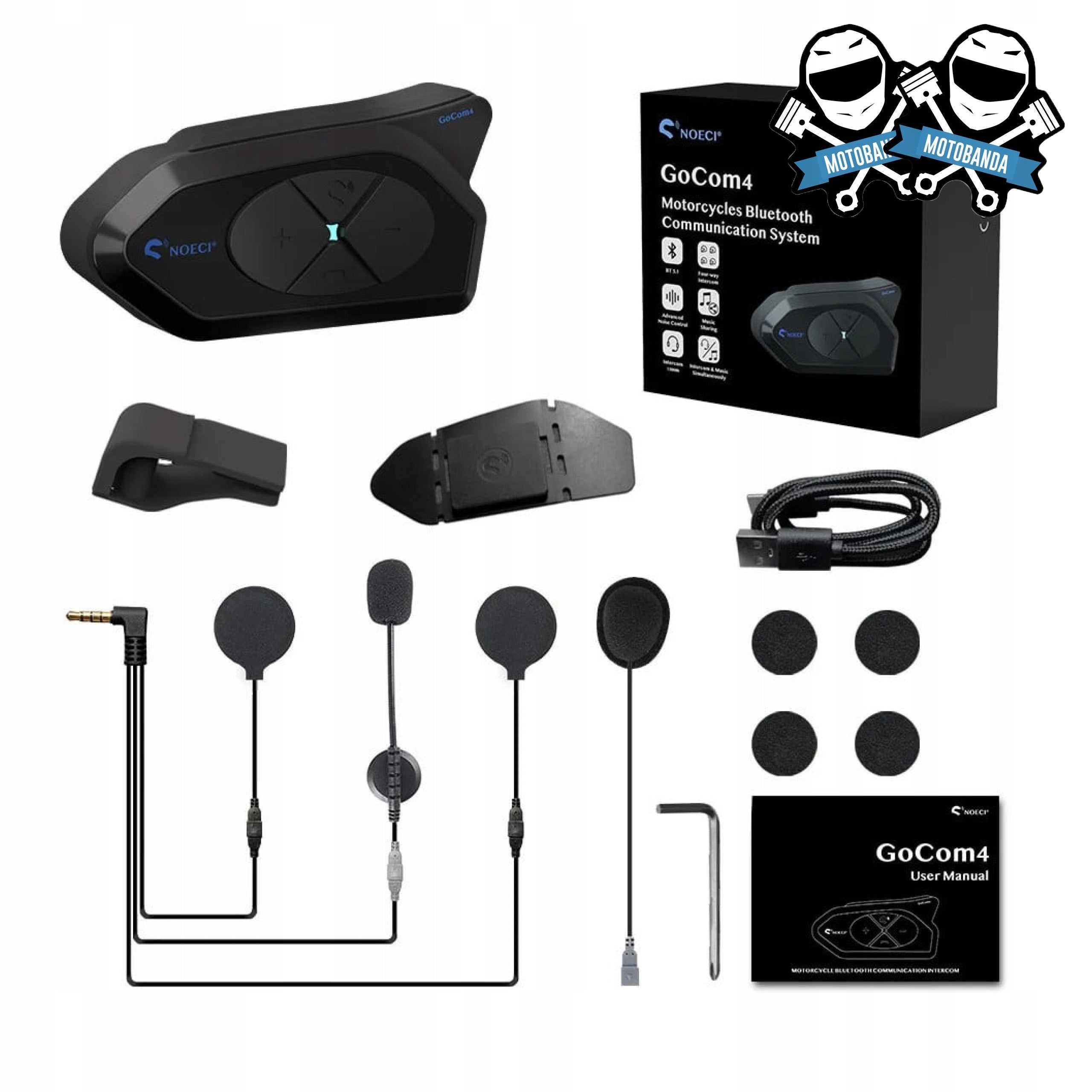 Motorcycle Intercom Noeci GoCom4 - 1200m, FM Radio, Bluetooth, HD Speakers
