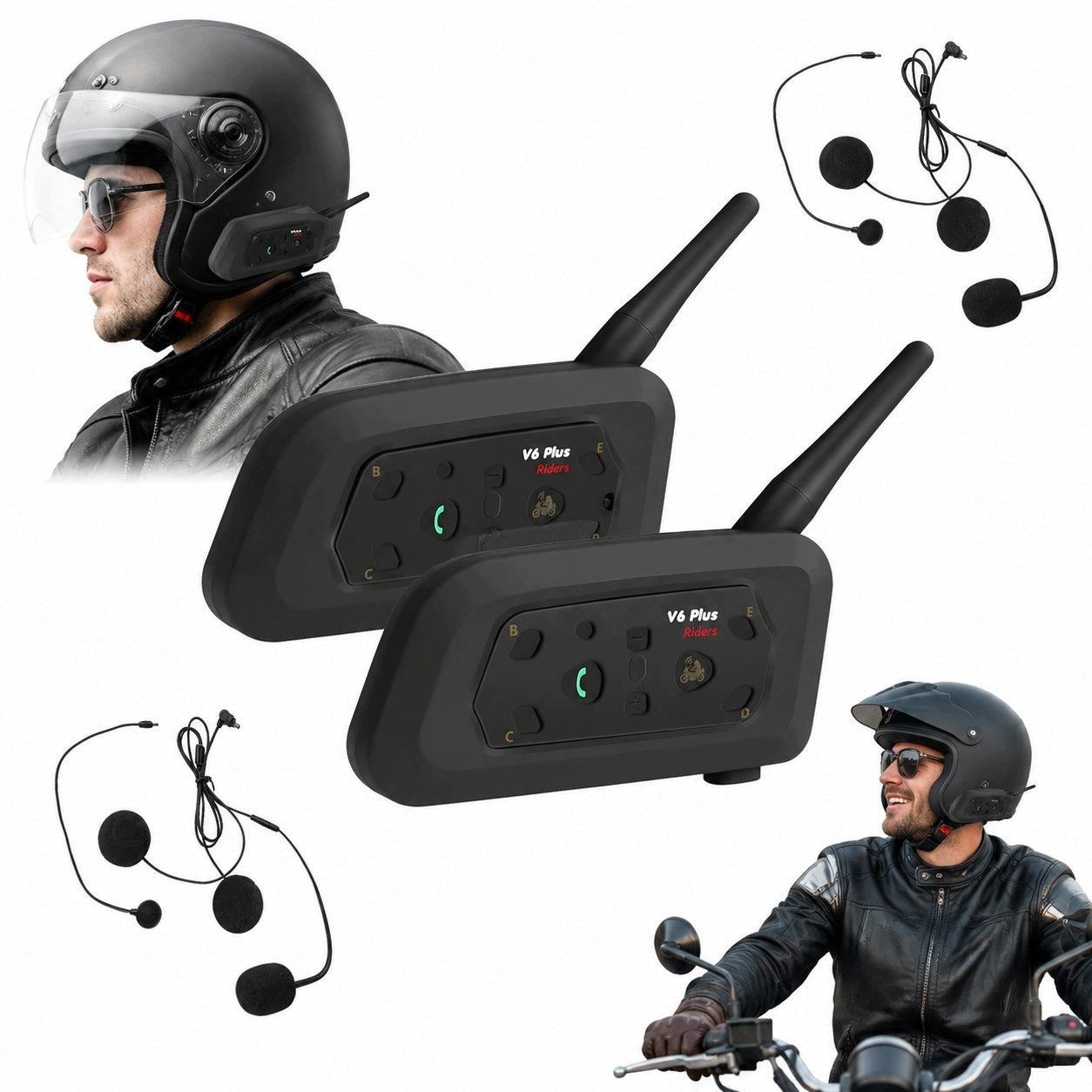 Motorcycle Intercom V6 Plus BT 5.1 set 2pcs connectivity 6 people