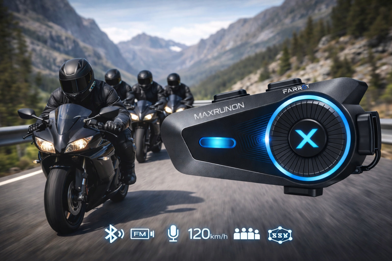 Motorcycle Intercom for helmet Mesh 1.6km Bluetooth 5.4 IPX7 ANC 160km 2 pcs Packaging status original
