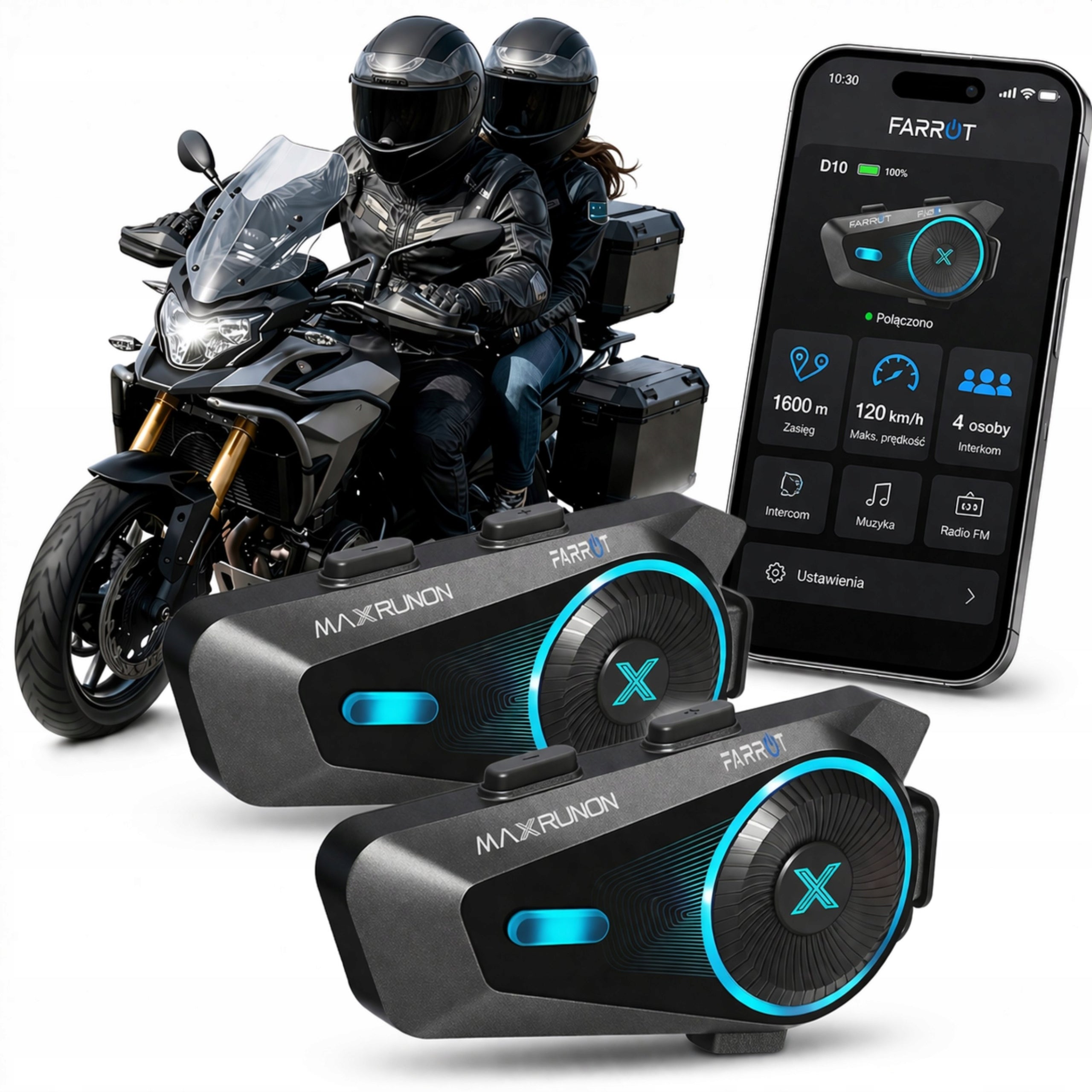 Motorcycle Intercom for helmet Mesh 1.6km Bluetooth 5.4 IPX7 ANC 160km 2 pcs