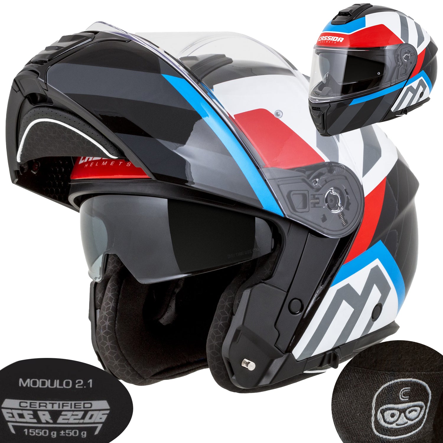 Motorcycle Jaw Fiber Helmet Cassida Modulo M under intercom ECE-06 PJ