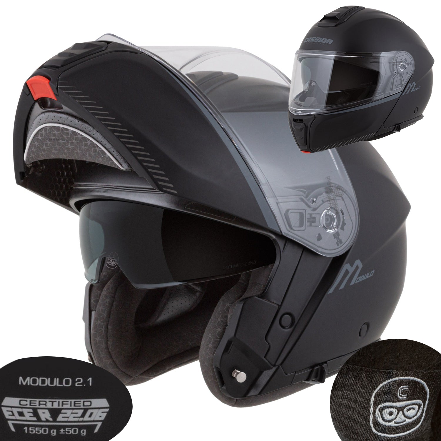 Motorcycle Jaw Helmet Cassida Modulo XS, mat FRP ECE 22.06 under Pinlock