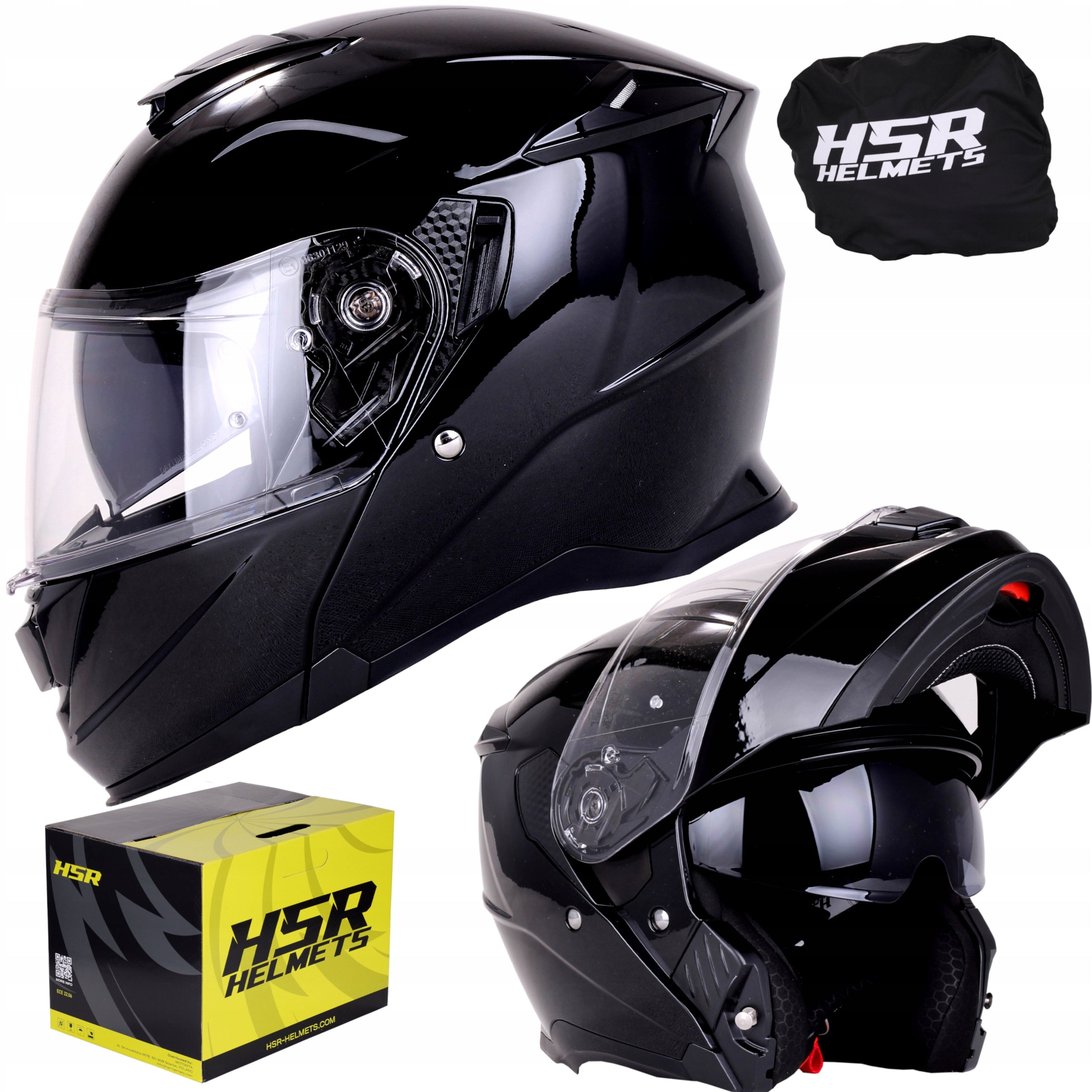 Motorcycle Jaw Helmet HSR HS950 black gloss sunscreen blend