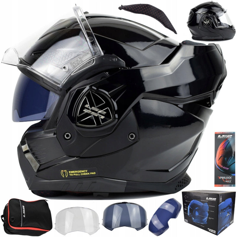 Motorcycle Jaw Helmet LS2 FF901 ADVANT X SOLID GLOSS BLACK S Manufacturer's catalog number AK5690110123