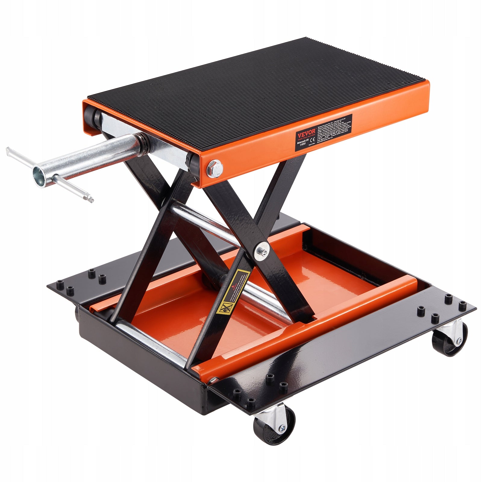 Motorcycle Lift ATV Scissor Jack Dolly 1100 lbs Wide Deck & Hand Crank