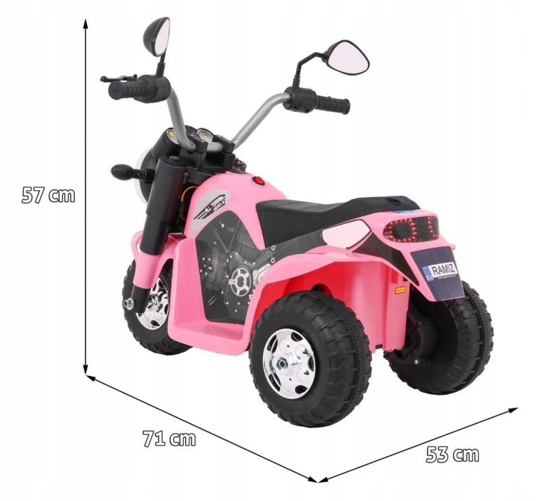 Motorcycle MiniBike Battery Pack for Kids Pink + Sounds + LED Lights + Brand Ramiz