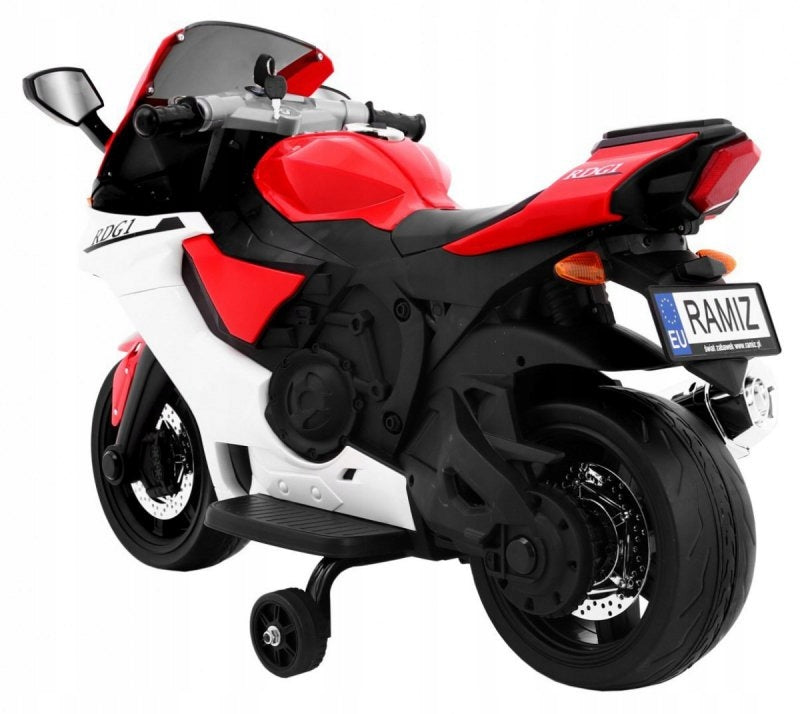 Motorcycle R1 Superbike Electric for Kids Red + Auxiliary Wheels + Battery capacity 7 mAh