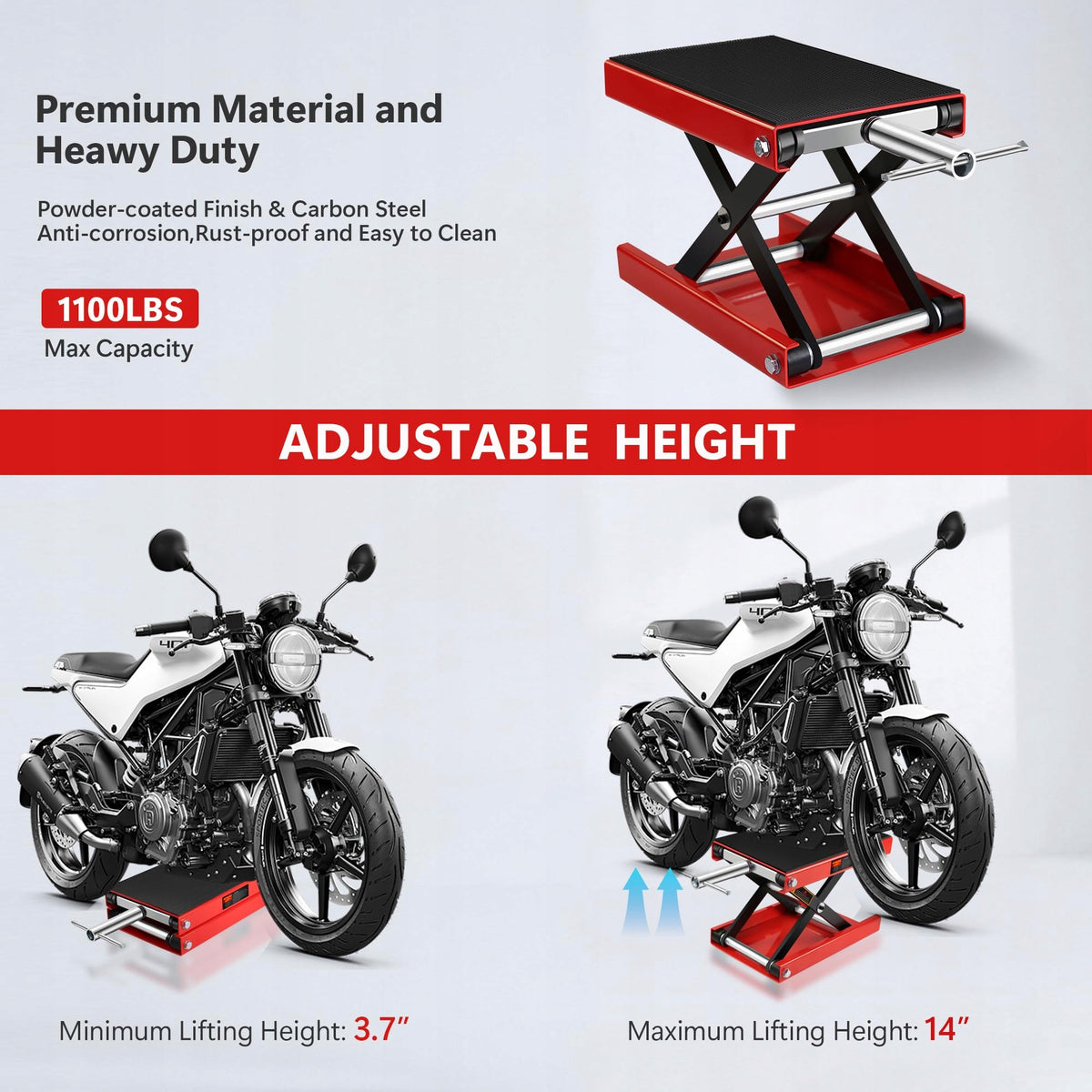 Motorcycle Scissor Lift Jack, Adjustable Height 9.5-35cm, Capacity 500Kg EAN (GTIN) 6955708177506