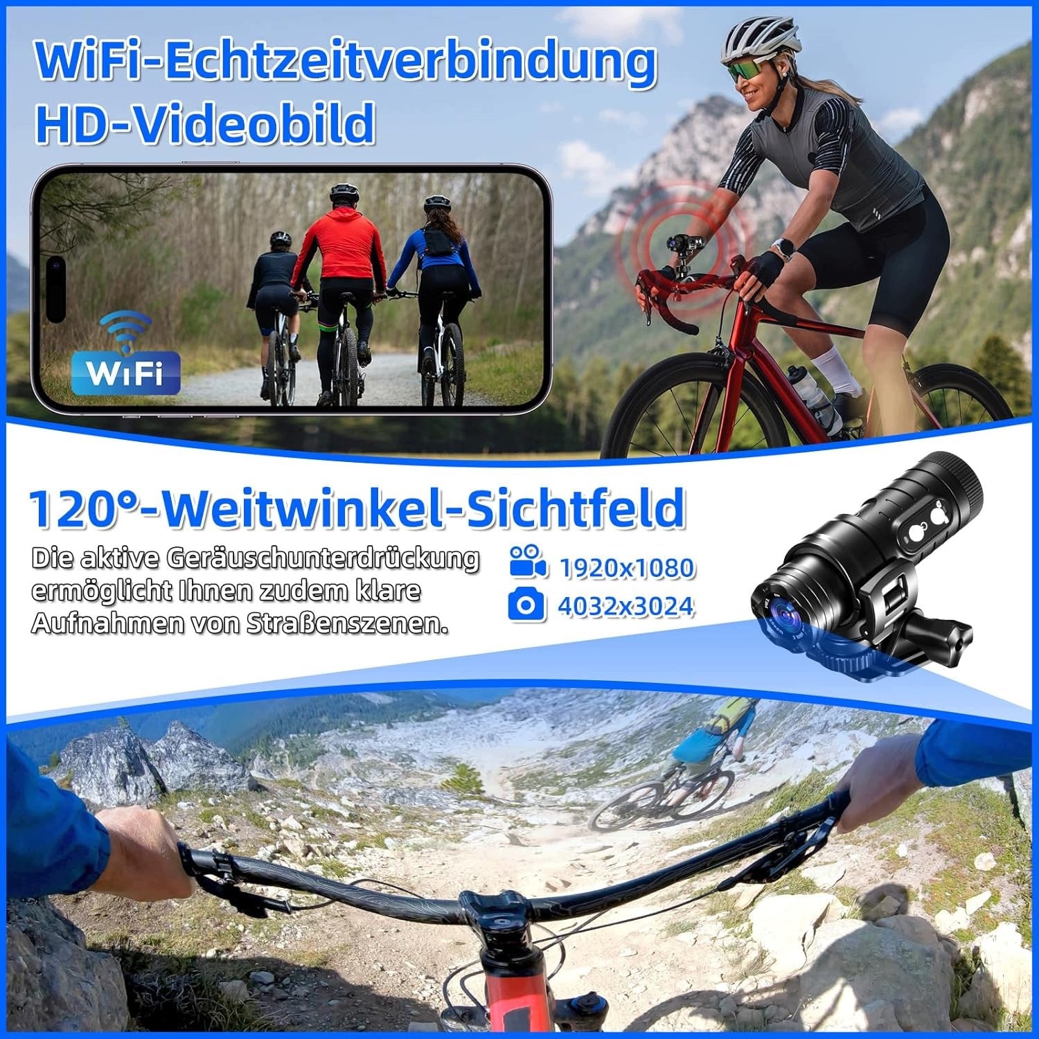 Motorcycle Sports Camera Waterproof 120° 1080phd WiFi + 64GB CARD Model Action Camera X68
