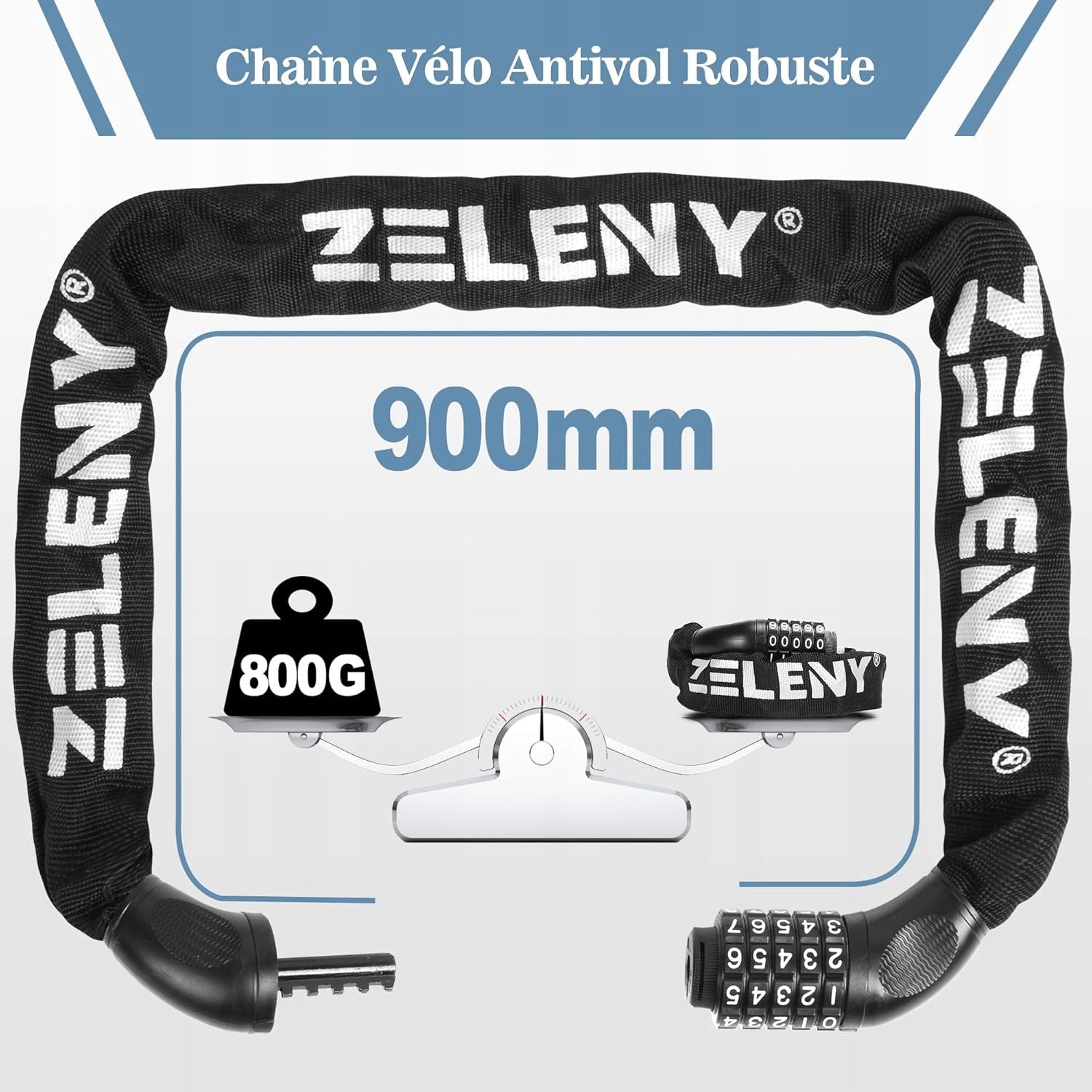 Motorcycle bicycle lock combination security 5-digit chain 90 cm Packaging status original