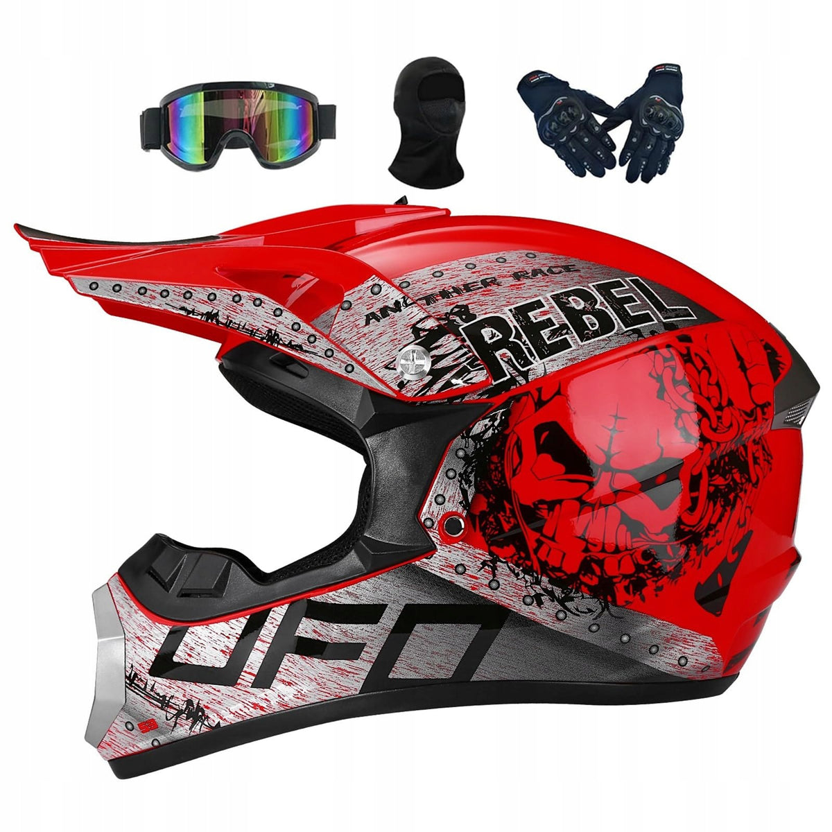 Motorcycle cross helmet for children 5-15 years GOGGLES GLOVES 52-53CM S