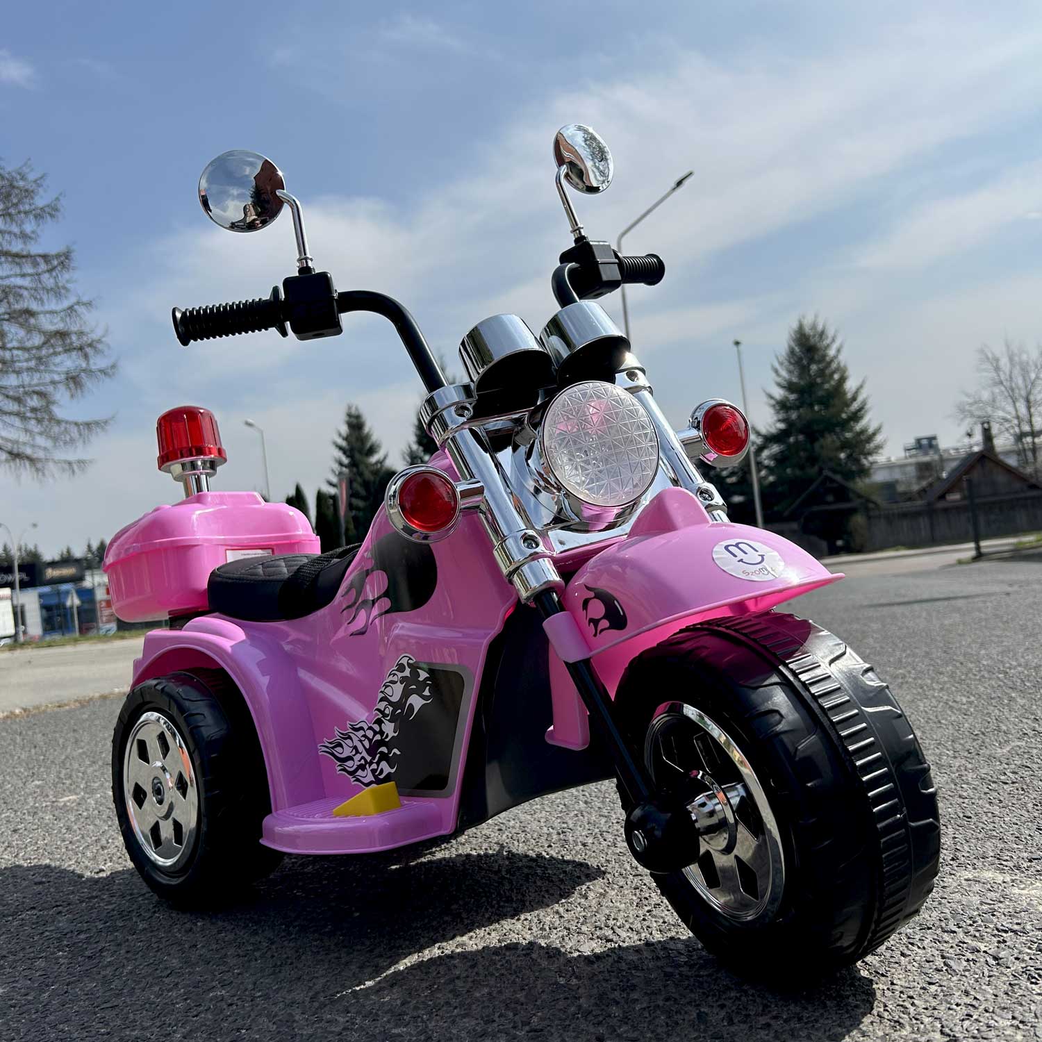Motorcycle for children's battery + chest + rooster+ belts Soft seat Manufacturer code MOTO-S-3-RÓŻOWY