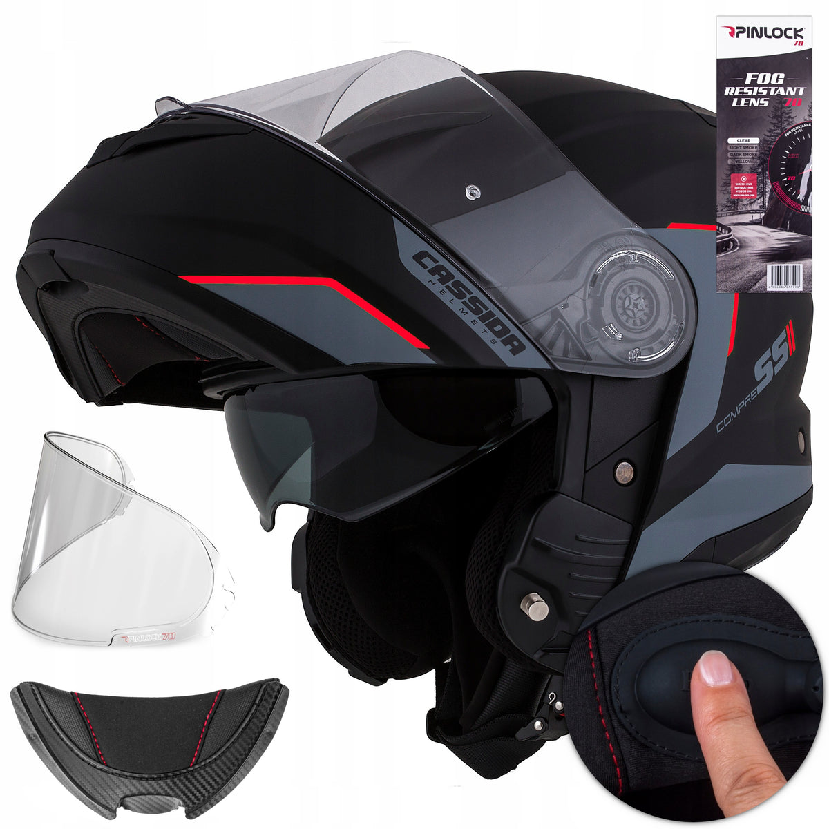 Motorcycle helmet Cassida Compress 2.0 S matt/red pumped + pinlock 70 ECE