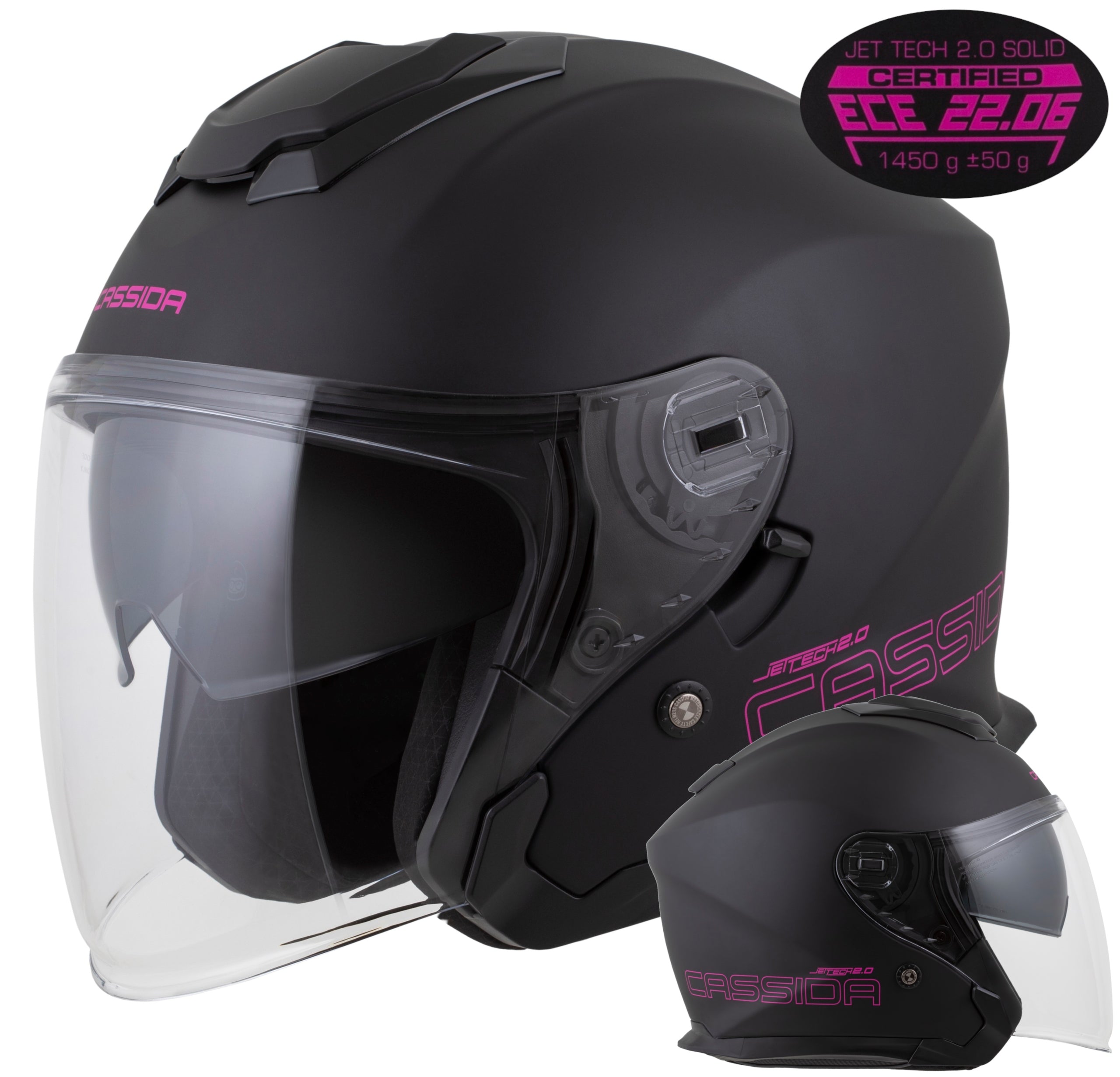 Motorcycle helmet Cassida JetTech Solid XS antifog glass intercom space