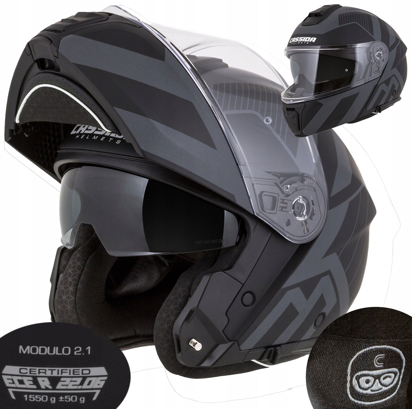 Motorcycle helmet Cassida Modulo 2 2XL 63–64 with jaw fiber ECE22.06 P/J