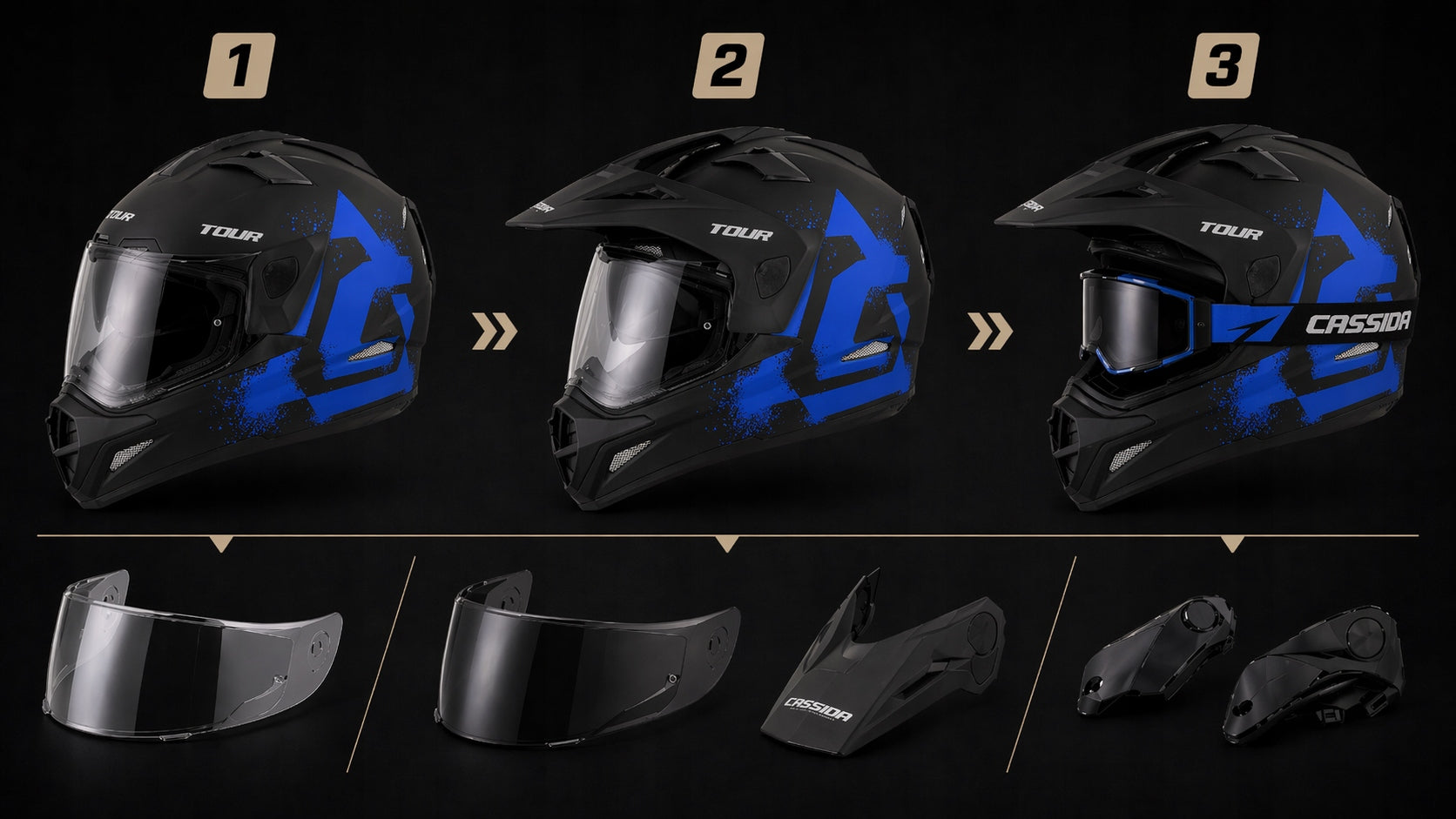 Motorcycle helmet Cassida Tour Crew XS under intercom blend 2 windows ECE 22.06 Manufacturer's catalog number M140-2740-XS