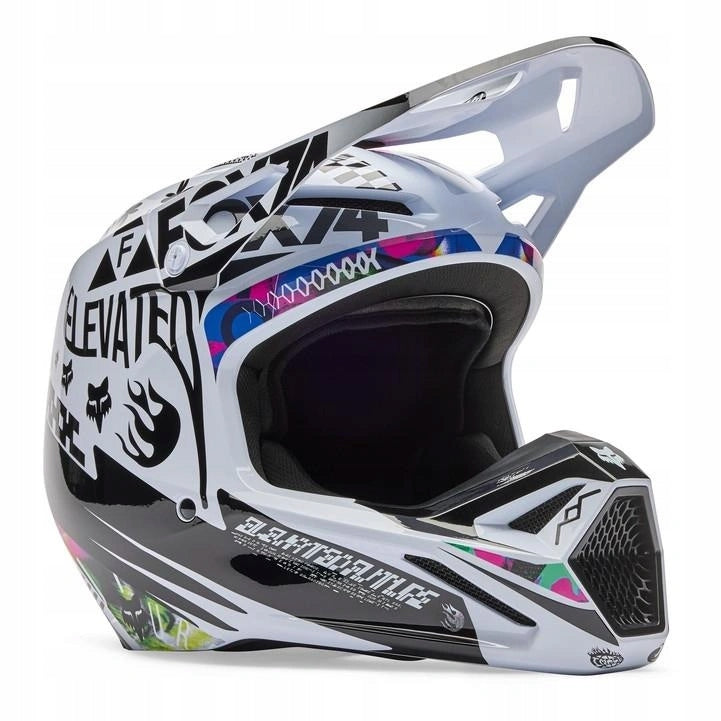 Motorcycle helmet FOX V1 IMAGE COSMO WHITE/BLACK white black FREEBIES Size XL