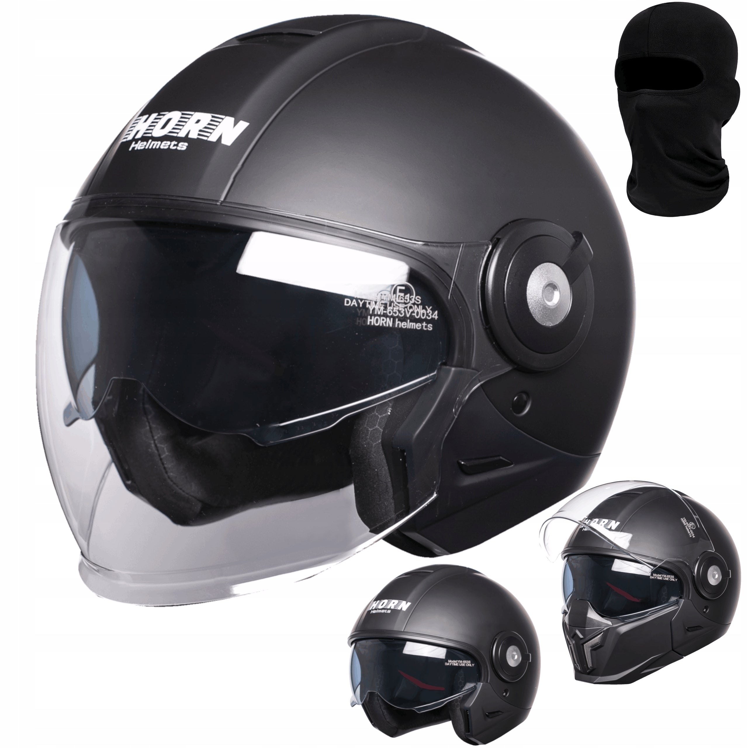Motorcycle helmet HORN 4in1 XS 53-54 ECE22.06 antifog under intercom balaclava