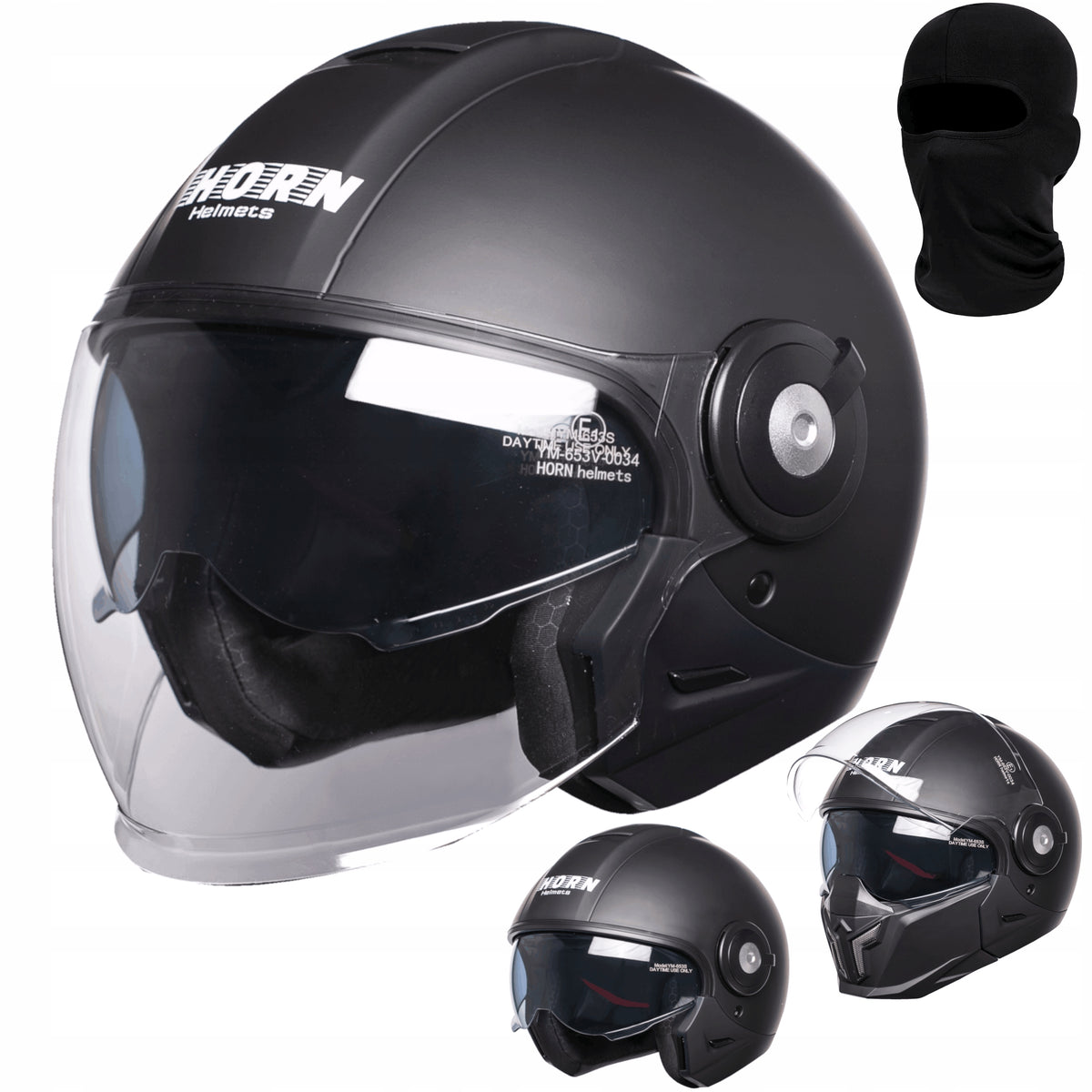 Motorcycle helmet HORN 4in1 XS 53-54 ECE22.06 antifog under intercom balaclava