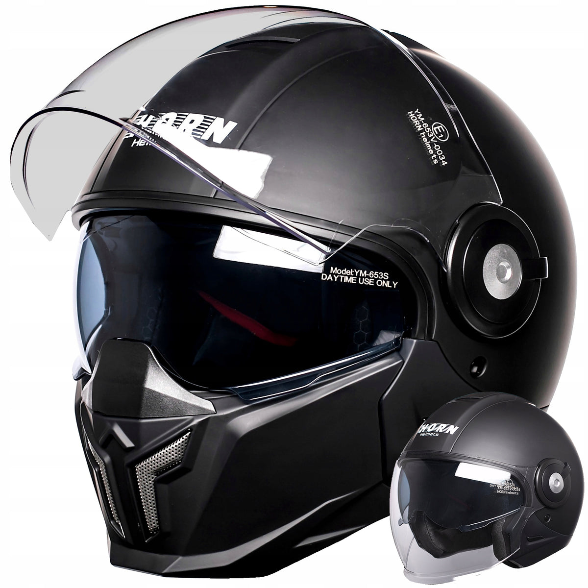 Motorcycle helmet HORN Space XS 53-54 4in1 blenda antifog glass under intercom