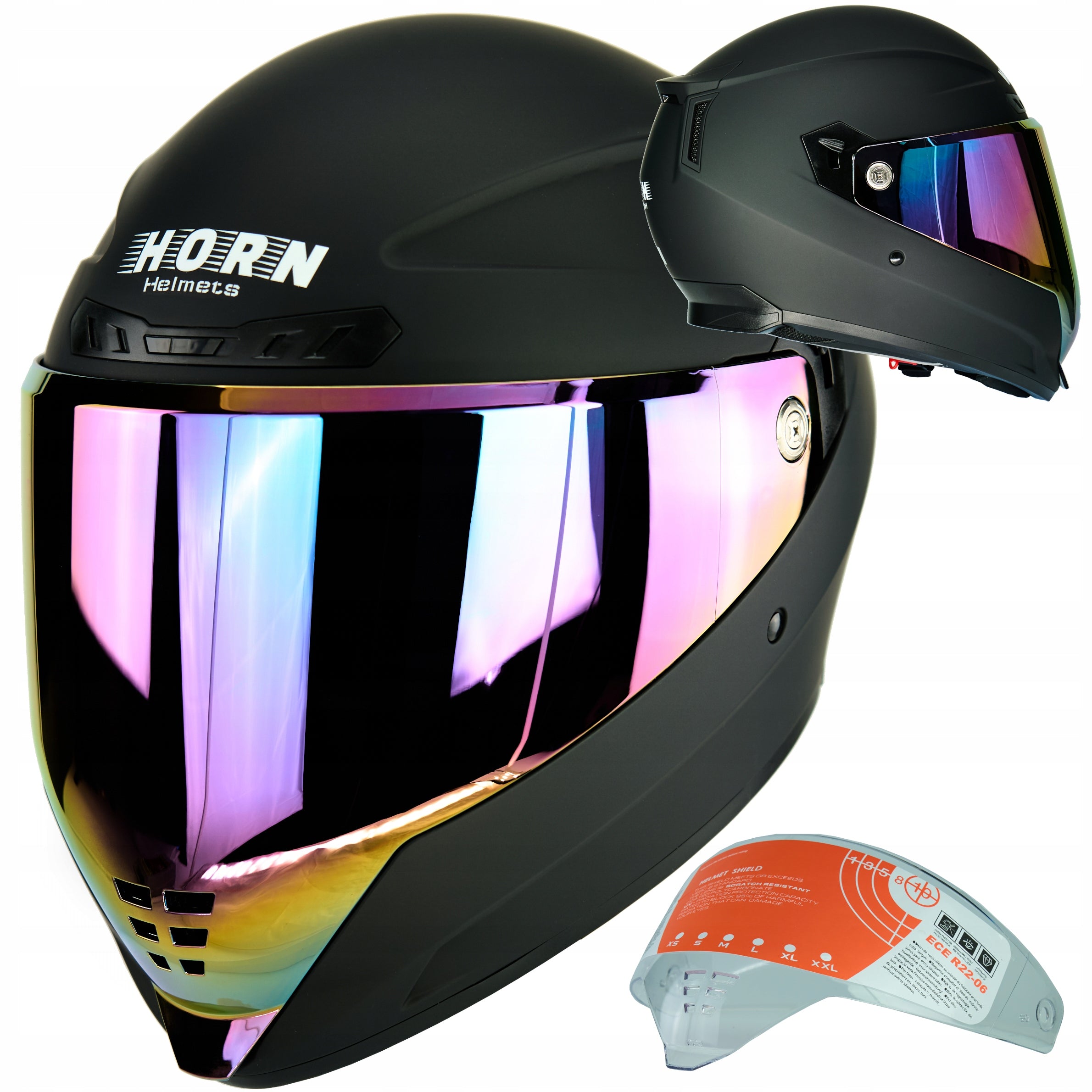 Motorcycle helmet Horn 838 Rainbow + Colourless glass ECE22-06 under intercom L